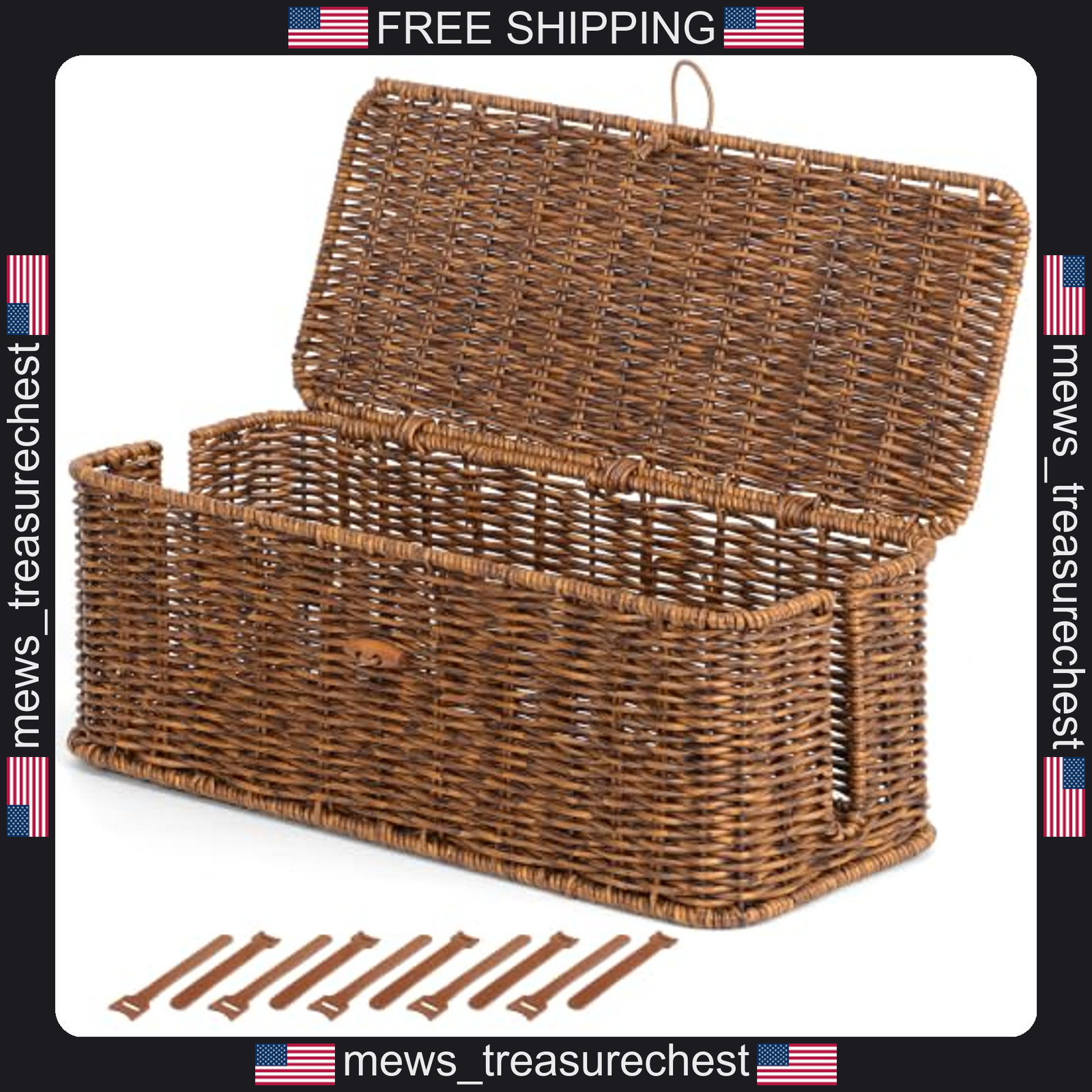 Cable Management Box with Lid and Cable Ties for Home and Office Brown L
