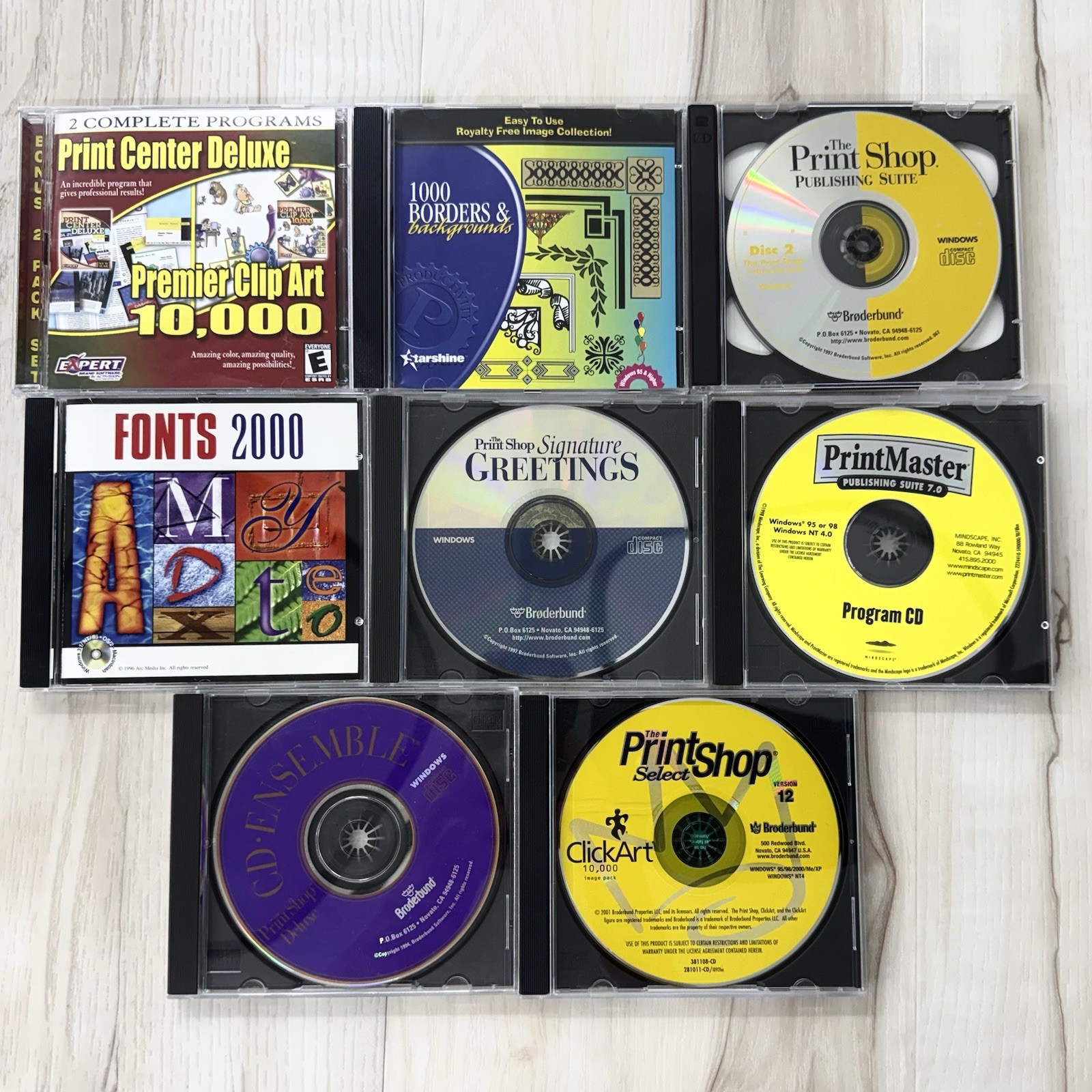 VTG Lot 8 Print Shop Clip Art Fonts Desktop Publishing Software Windows CD-Rom