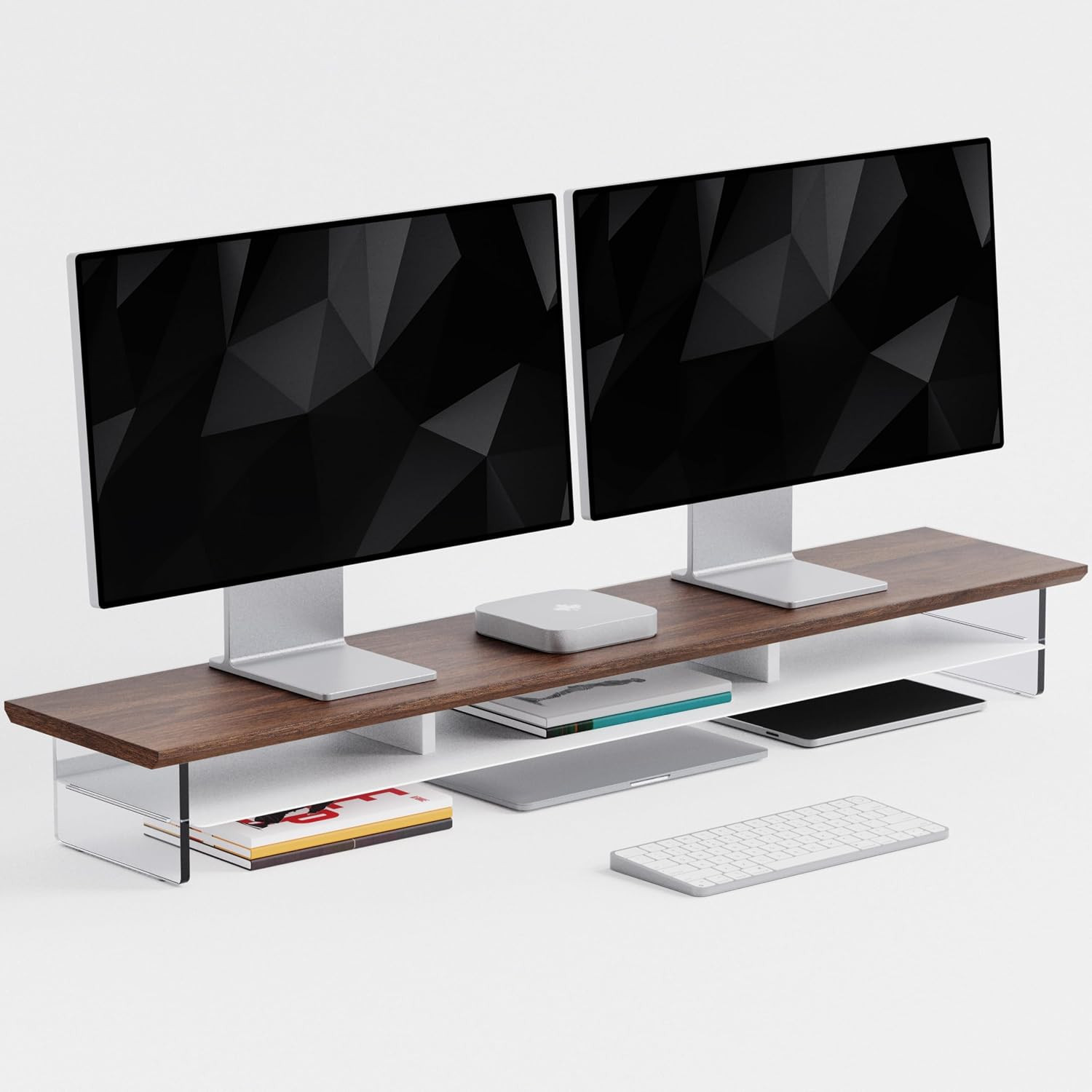 Dual‑Tier Monitor Stand for Modern Desk Setup – Minimalist Wooden and Metal Rise