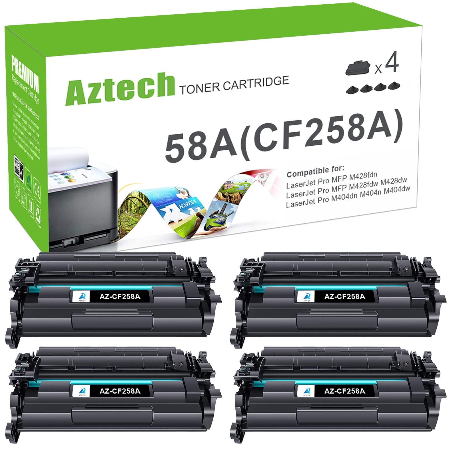 Aztech 58A CF258A 58X CF258X Toner Cartridge M404n M404dn M428fdw 4 Pack