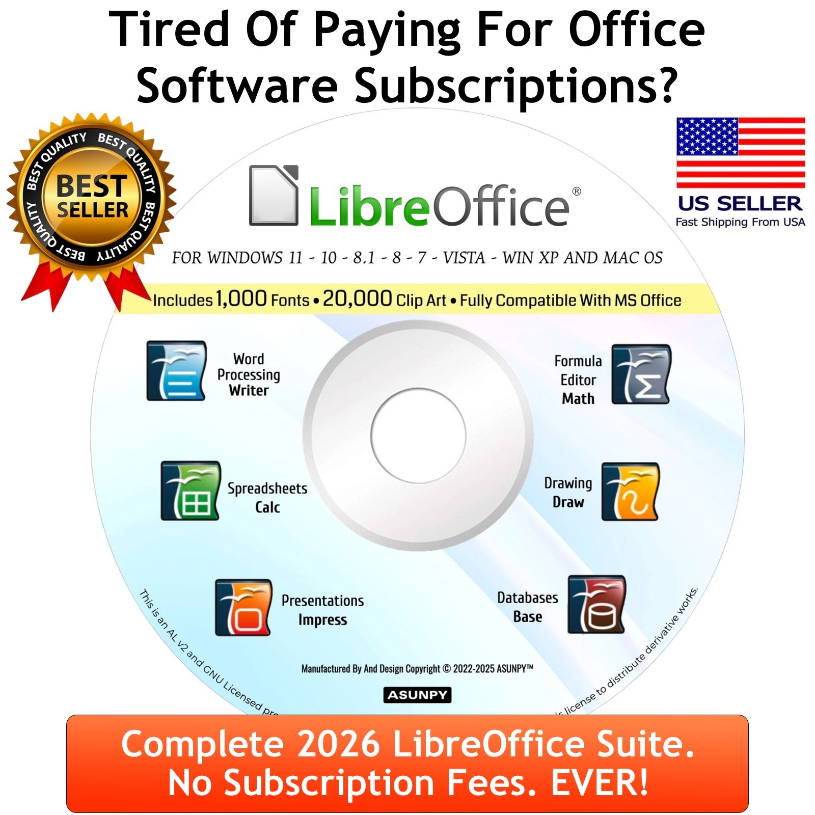 Libre Office For Windows 11 10 8 7 - Complete Office Suite - No Subscription NEW