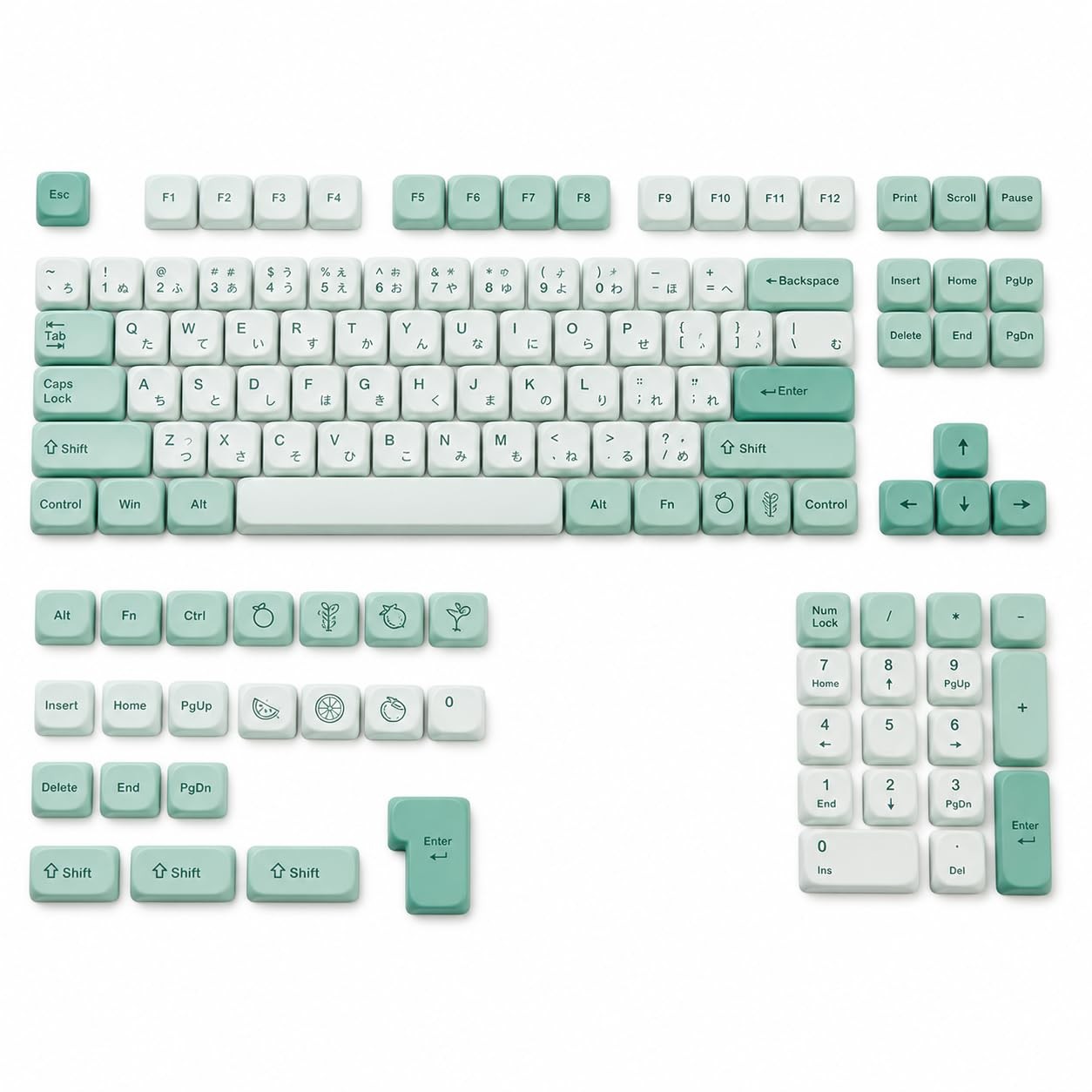 Mint Green Matcha MOA Profile Dye Sub PBT Keycap Set Japanese 125 Keys Kit