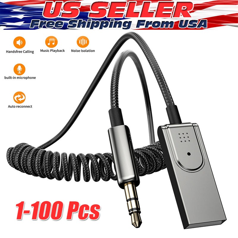 USA Aux to Bluetooth 5.1 Adapter 3.5mm Bluetooth Receiver Microphone for Car Lot