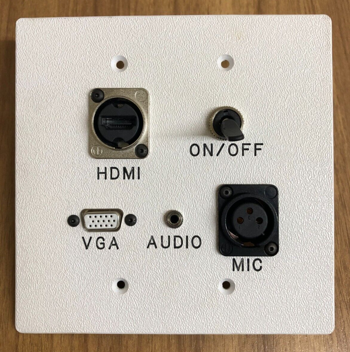 Panel Crafters White Wall Plate (HDMI, VGA, Audio, Mic, On/Off Toggle Switch)
