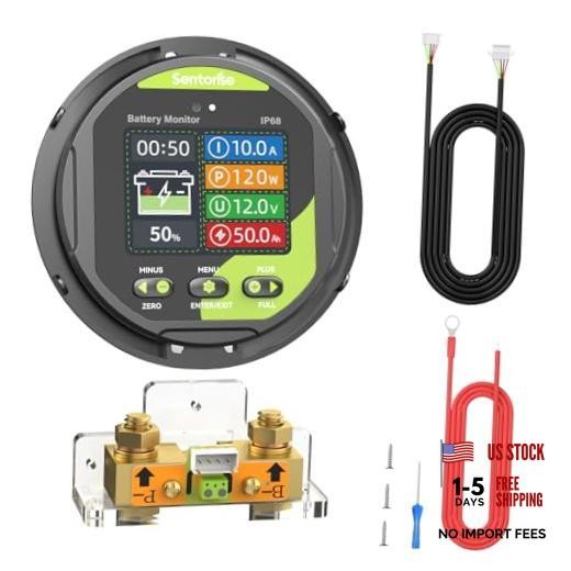 0-500A Battery Monitor with Shunt, 8-120V IP68 Waterproof LCD Screen with