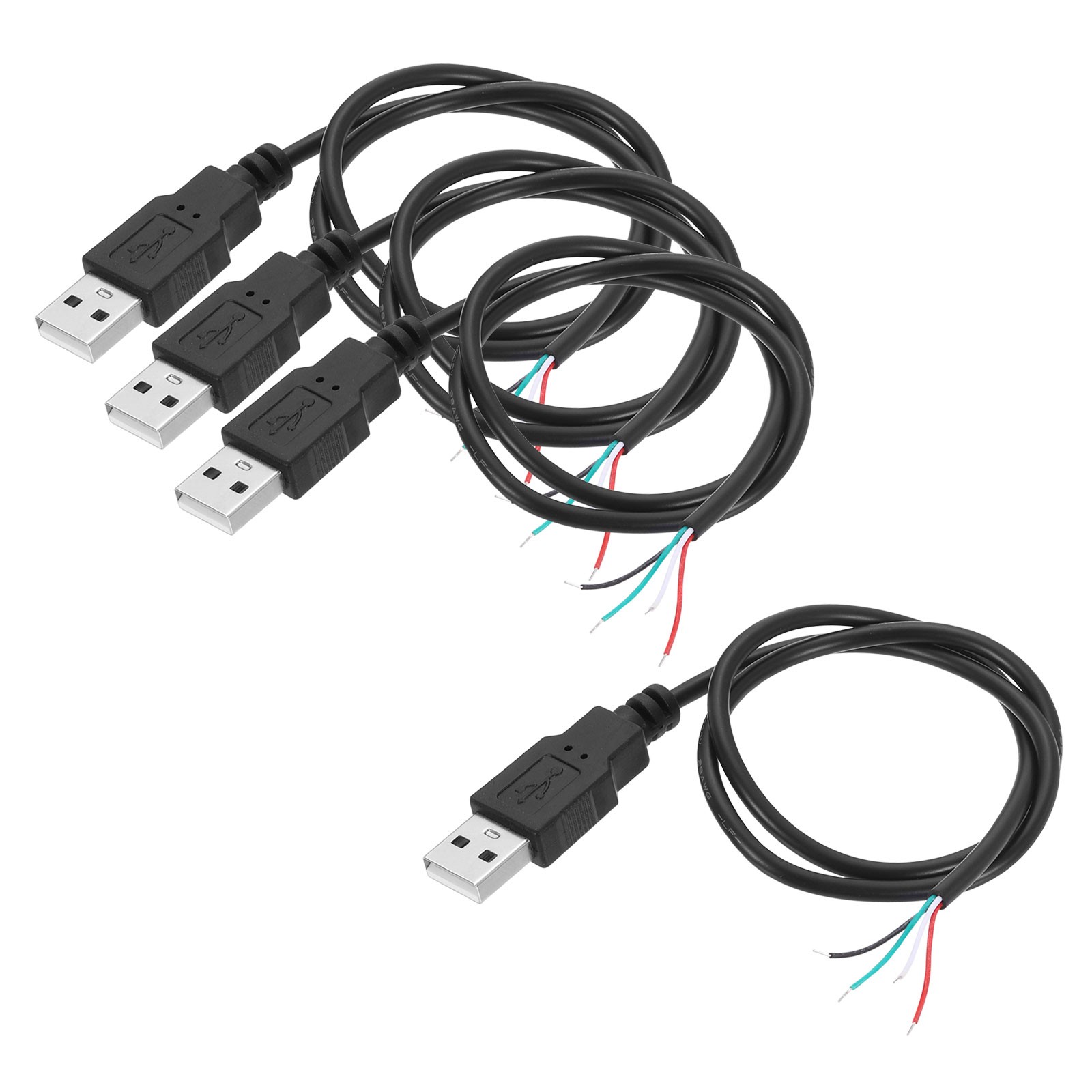 Micro USB Male to 4Pin Bare Wire 28AWG 20", 4Pcs Open End Pigtail Power Cable