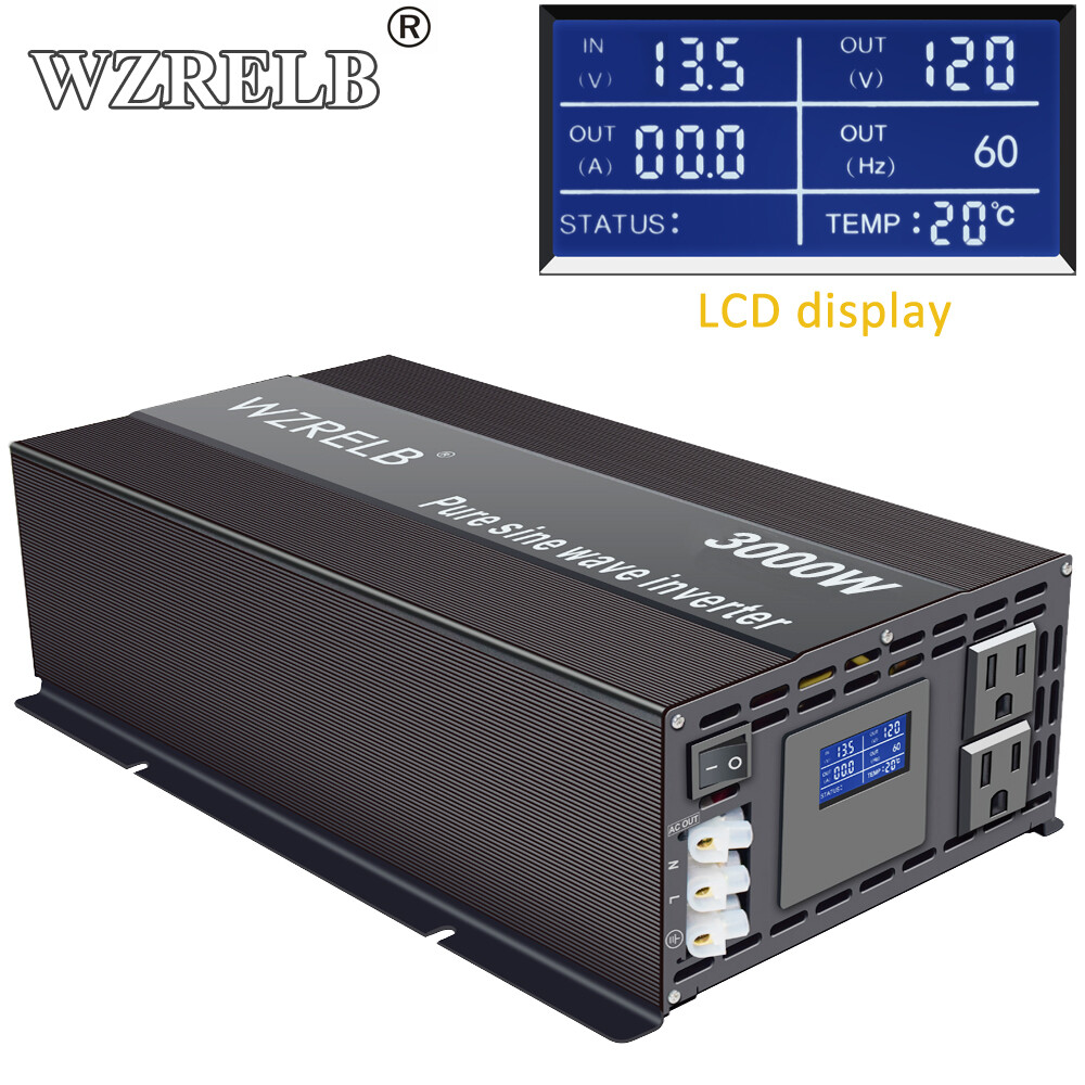 Power Inverter Pure Sine Wave 3000W 12V 110V 120V Solar Car Truck Motor RV Camp