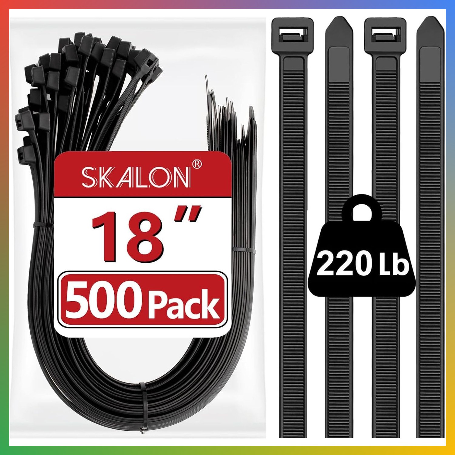 18 Inch Heavy Duty Zip Ties 500 Pack Black Cable Wire Bundling Strong