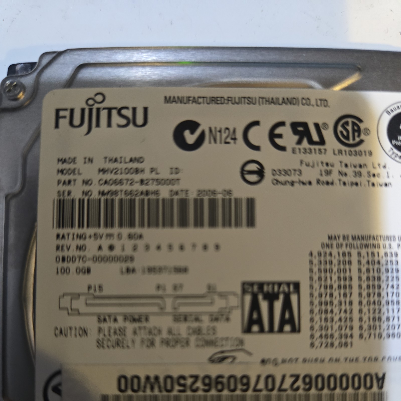 Fujitsu MHW2100BH 100GB Laptop Hard Drive - Untested - 