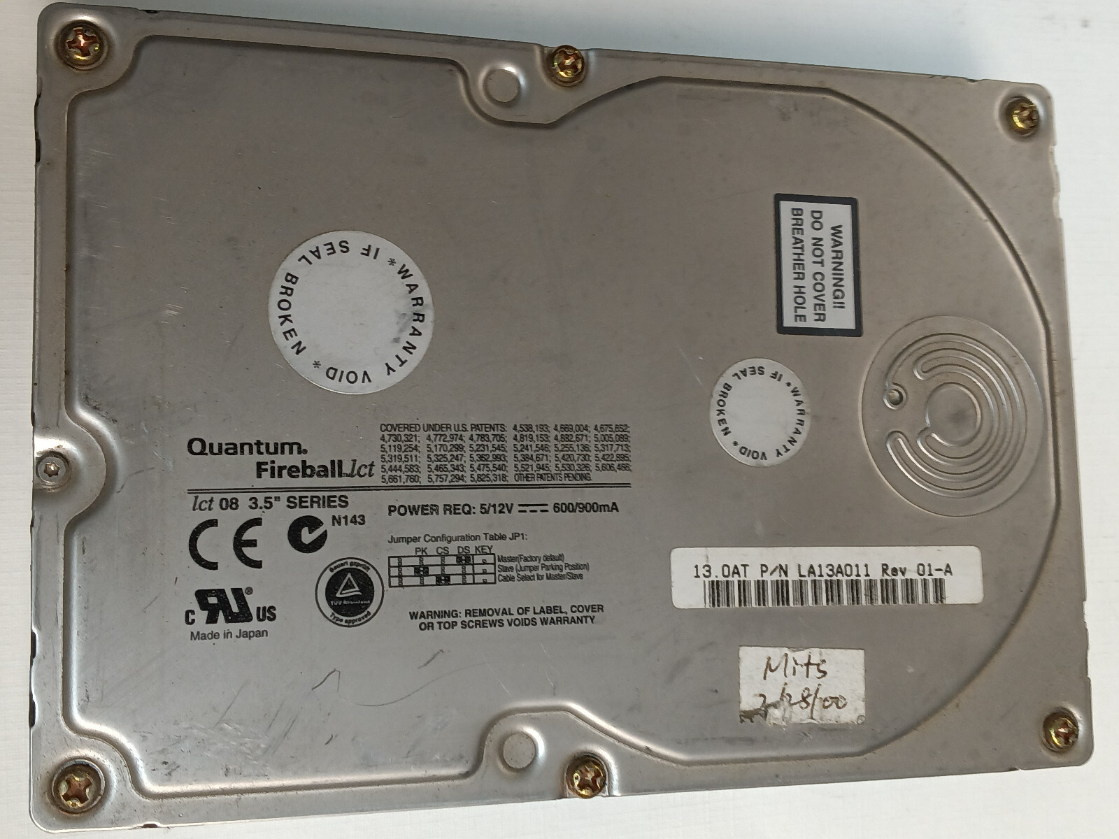 Quantum Fireball 13.0AT 3.5" IDE Hard Drive LA13A011 – Tested Good