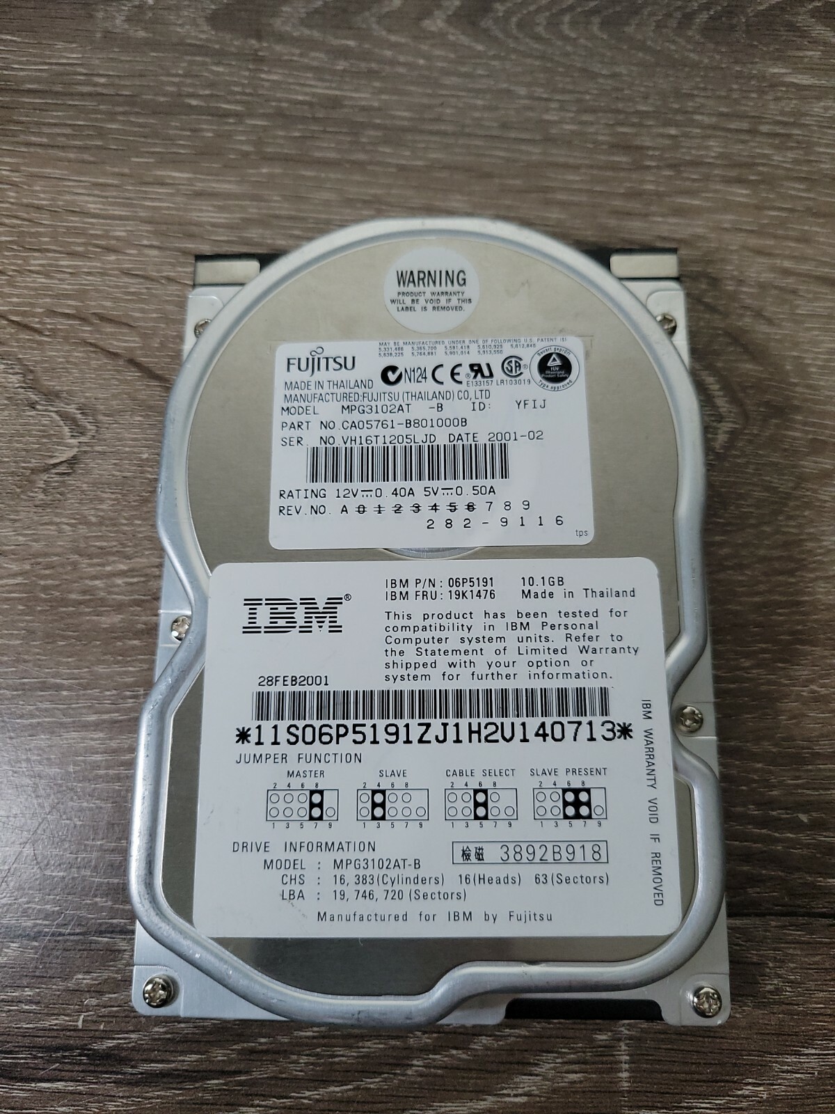Fujitsu 10.1GB 3.5" IDE Desktop PC Hard Drive MPG3102AT-B IBM 06P5191/19K1476