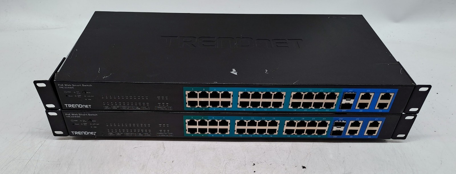 Lot of 2 TRENDnet TPE-224WS 28-Port 10/100 Web Smart PoE+ Switch