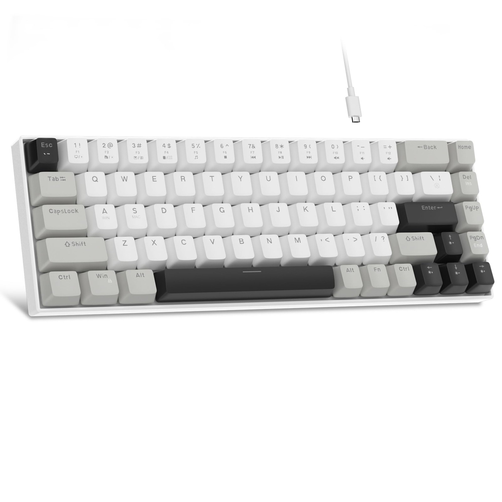 Portable 60% Mechanical Gaming Keyboard MKBox LED White Backlit 68 Keys Grey