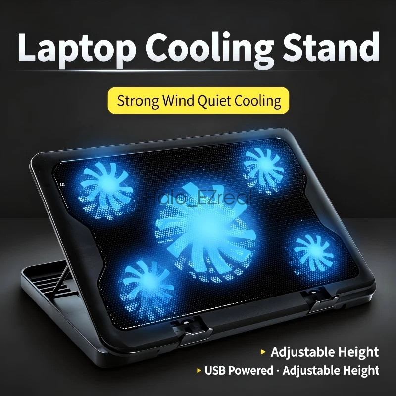 Laptop Cooling Pad With 5 Quiet Fans Dual USB Cooler Stand 11-18 Inch