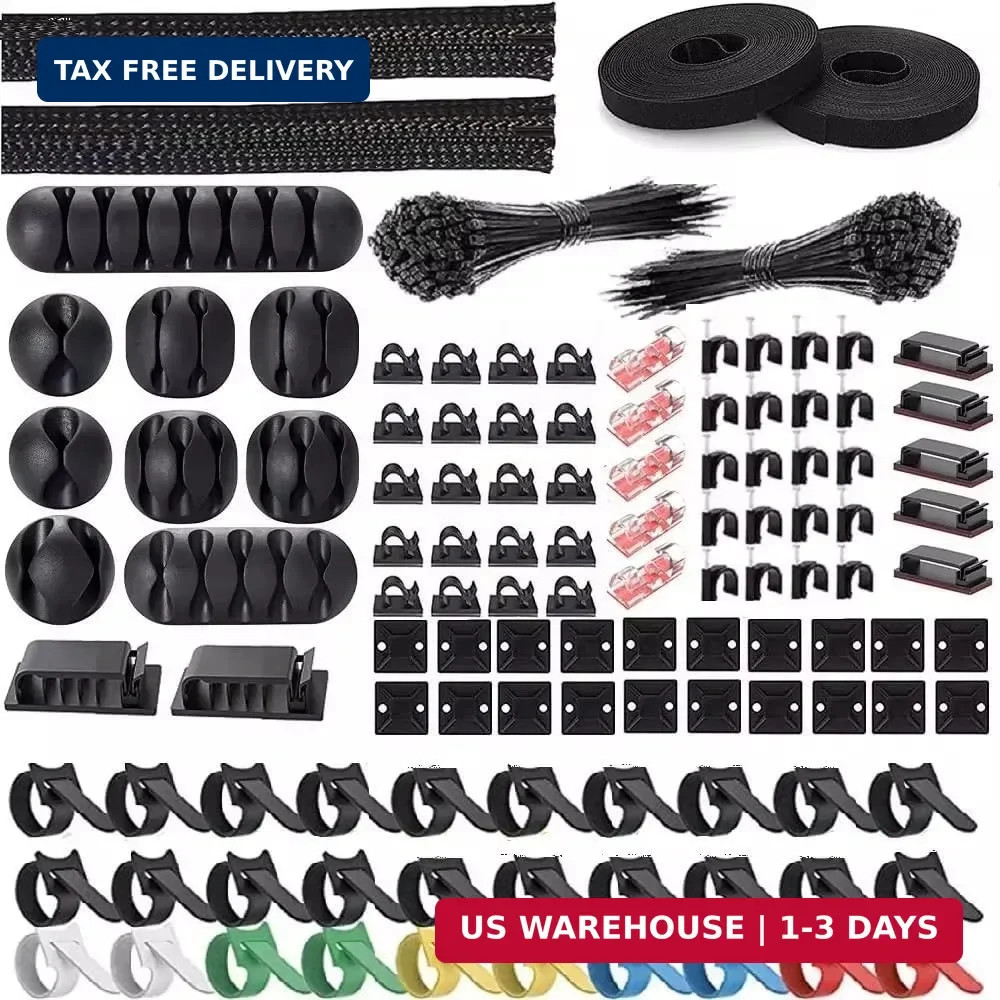 315-Piece Cable Organizer Kit with Clips, Sleeves, Zip Ties and Adhesive Holders