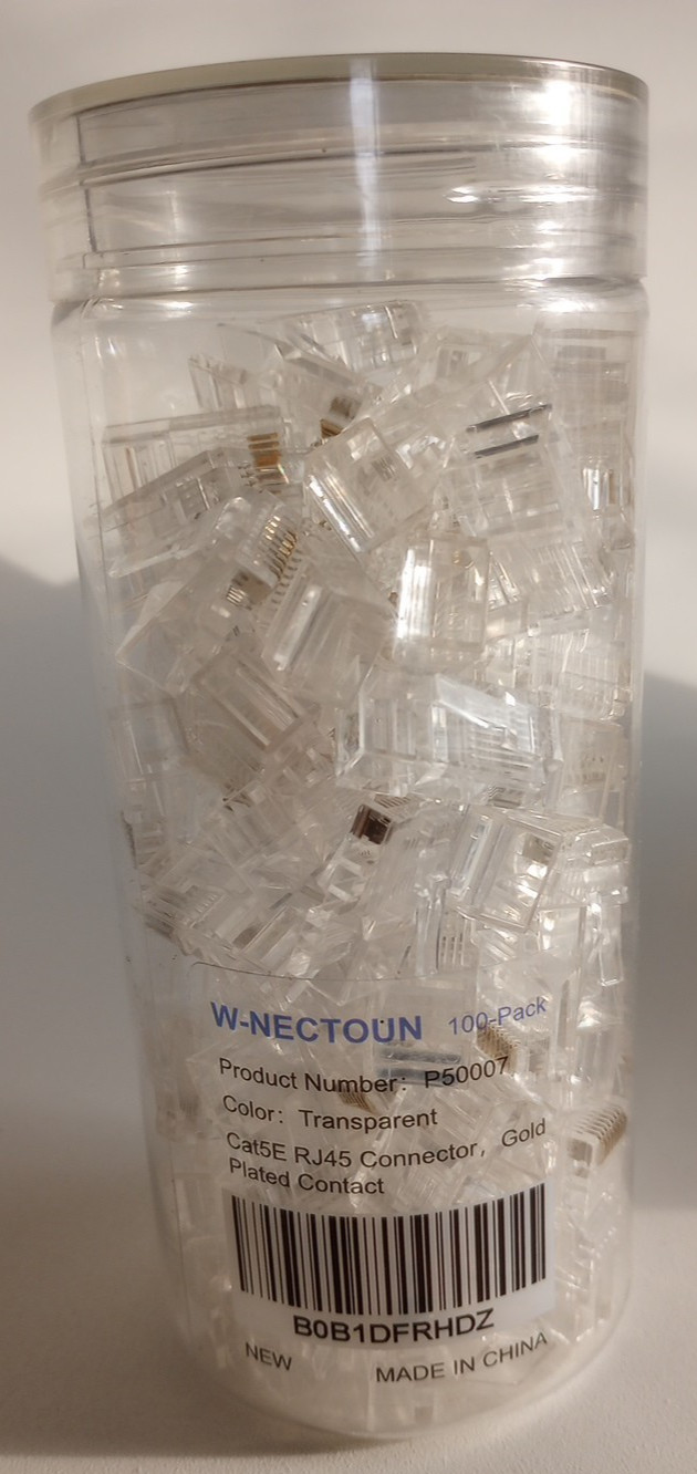 RJ45 Cat5e Pass Through Connector Ethernet cable ends Gold Plated 100pcs