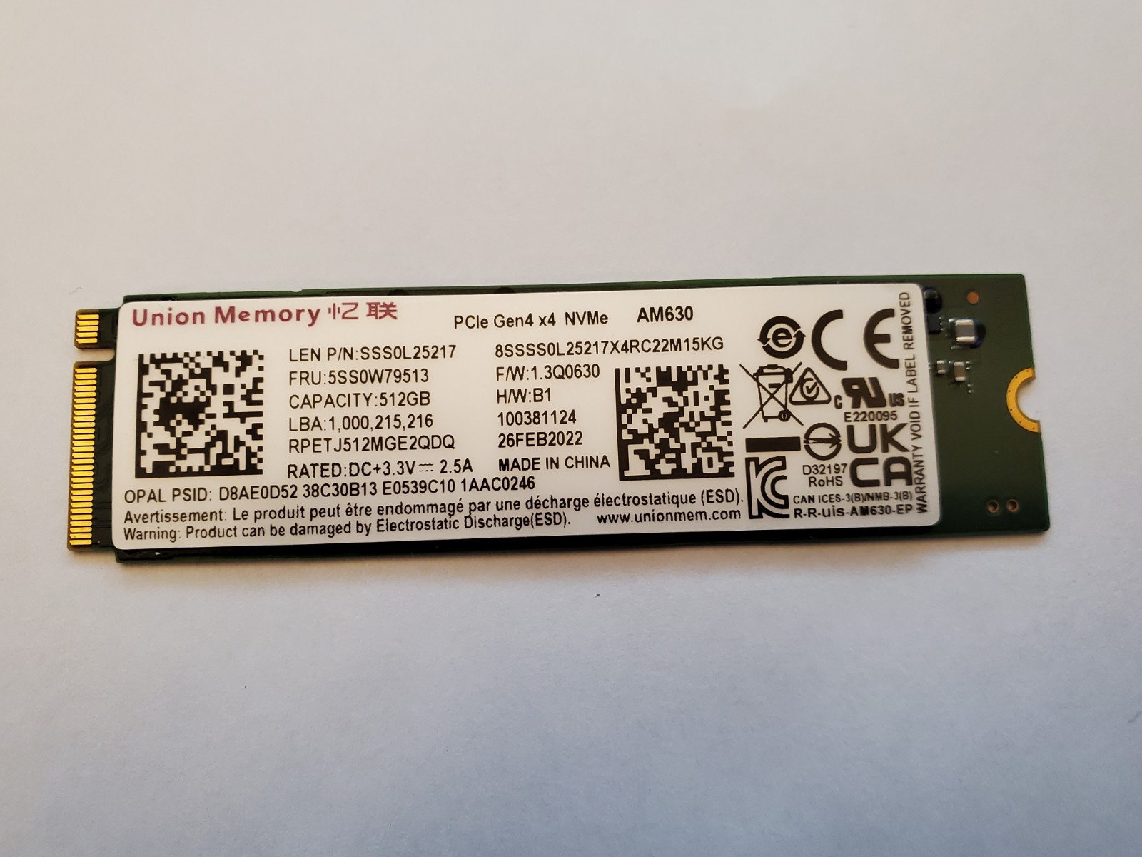 Union Memory 512GB AM630 Gen 4 M.2 2280 NVMe Solid State Drive