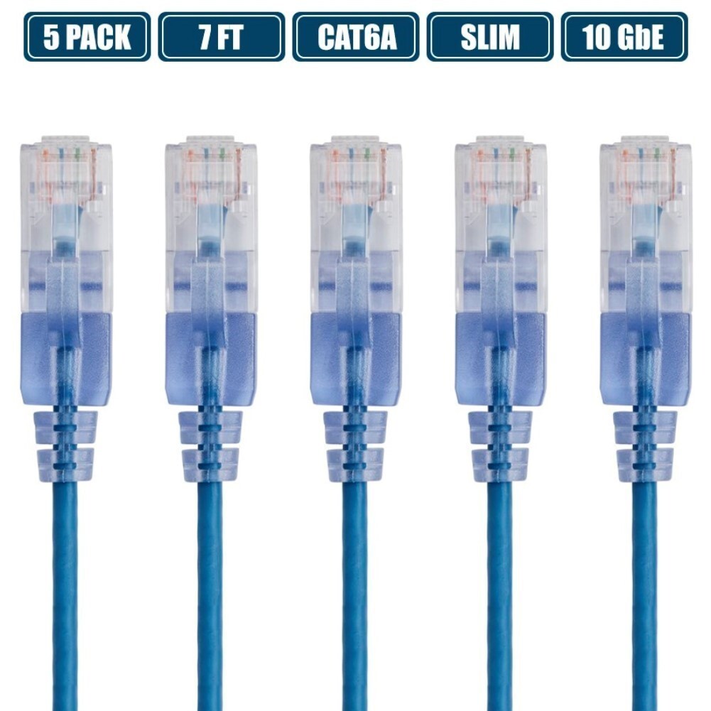5x 7FT CAT6A RJ45 Ethernet LAN Network Patch Cable Slim Cord Router 30AWG Blue