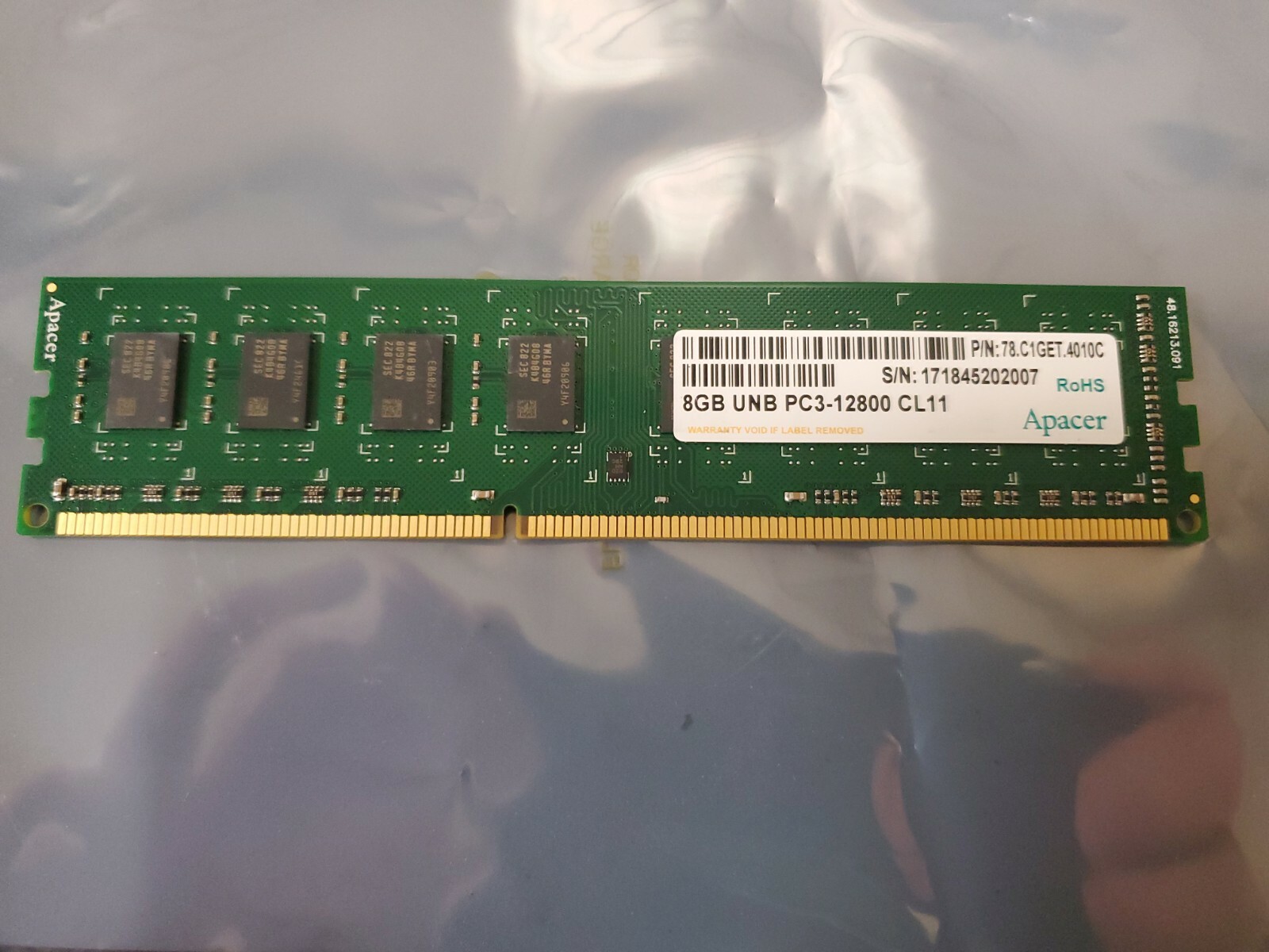 Apacer 78.C1GET.AT10C 8GB UNB PC3-12800 Desktop Memory.    #S178