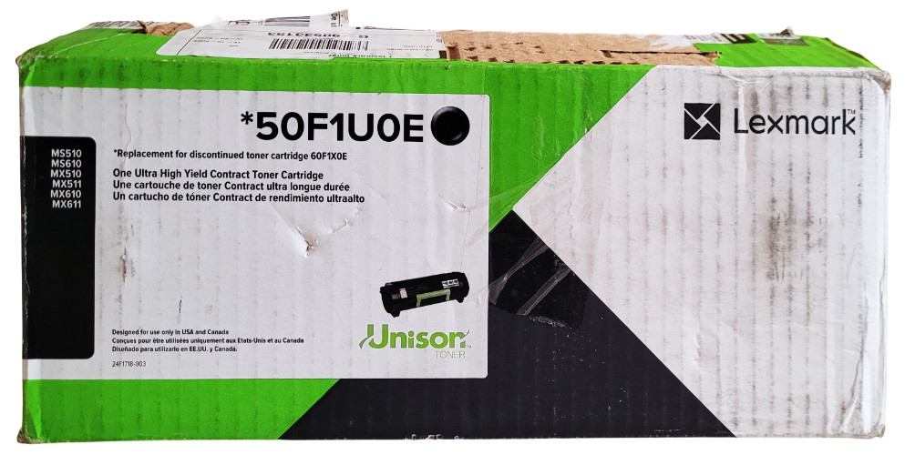 Lexmark 50F1U0E Black Ultra High Yield Toner Cartridge New Sealed With Open Box