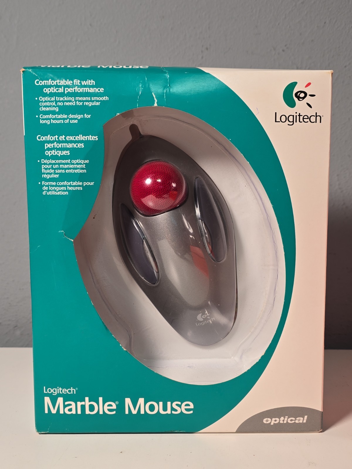 LOGITECH Marble Mouse Optical Trackball TESTED (904360-0403, 2002) with Box EUC