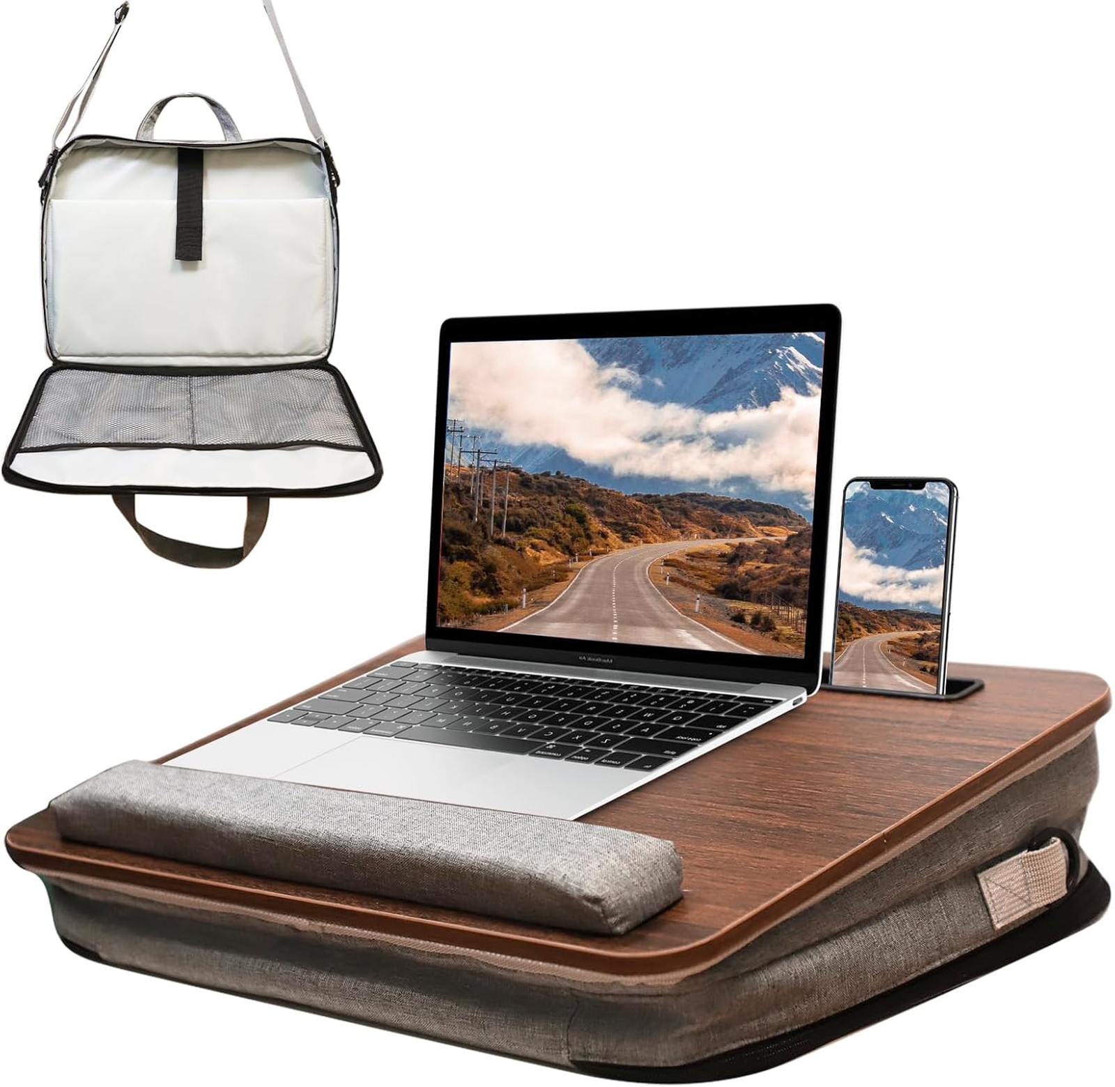Lap Desk,Cushioned Laptop Desk with Storage Fits 15.6in,Walnut