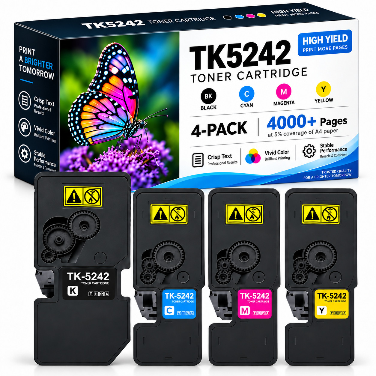 TK5242 Toner Cartridge 4Pack Compatible for TK-5242 ECOSYS P5026cdn M5526cdn