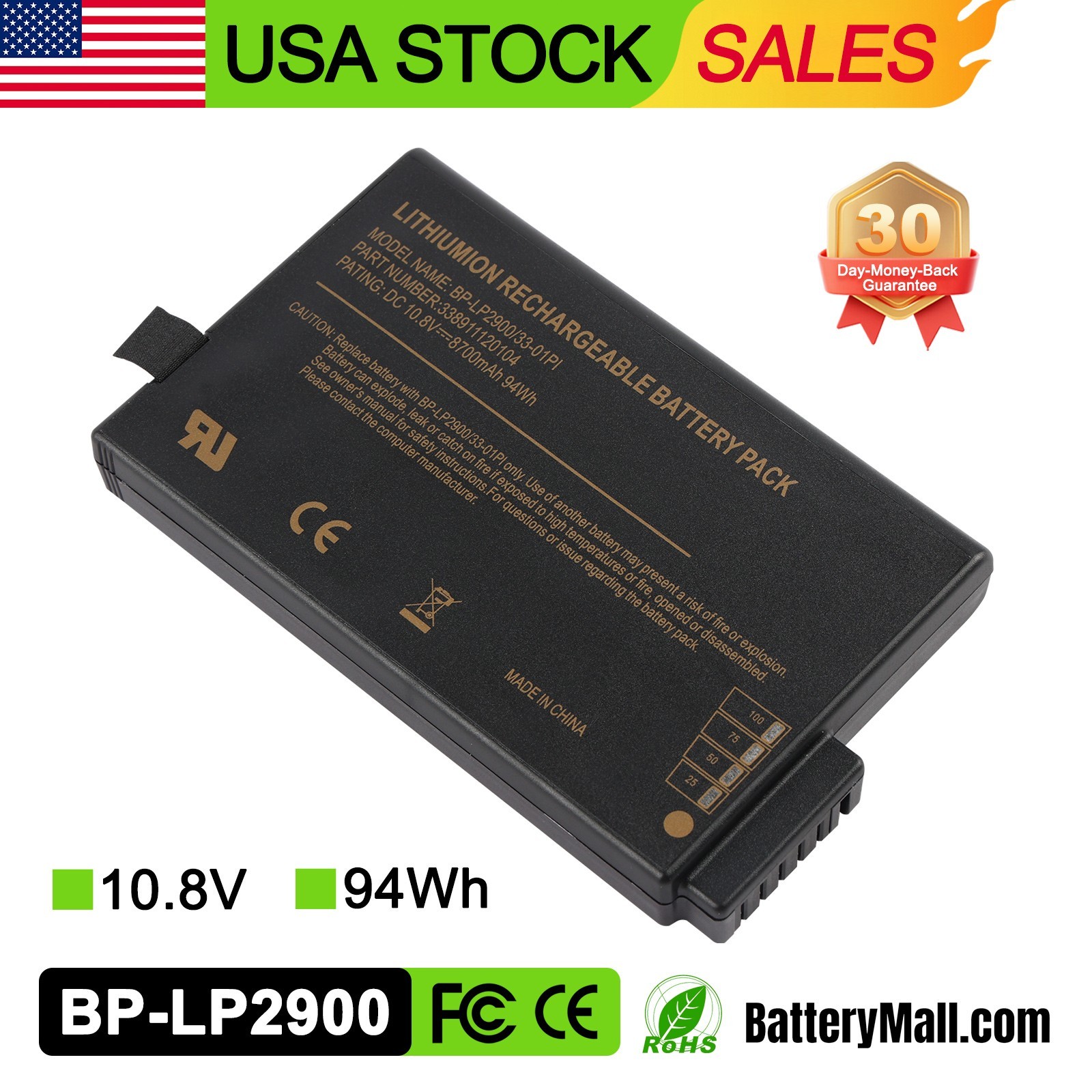 US BP-LP2900/33-01PI Laptop Battery For Getac X500 V100 V1010 V200 M230 33891112