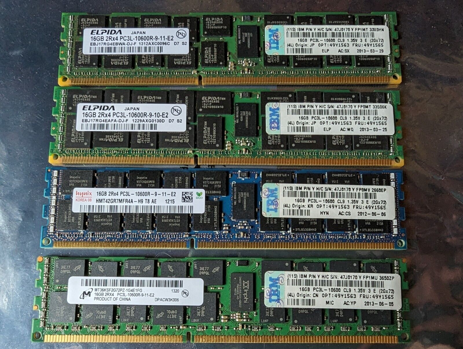IBM 16GB Memory 49Y1565 (2Rx4) 1.35V PC3L-10600R LP RDIMM  47J0170