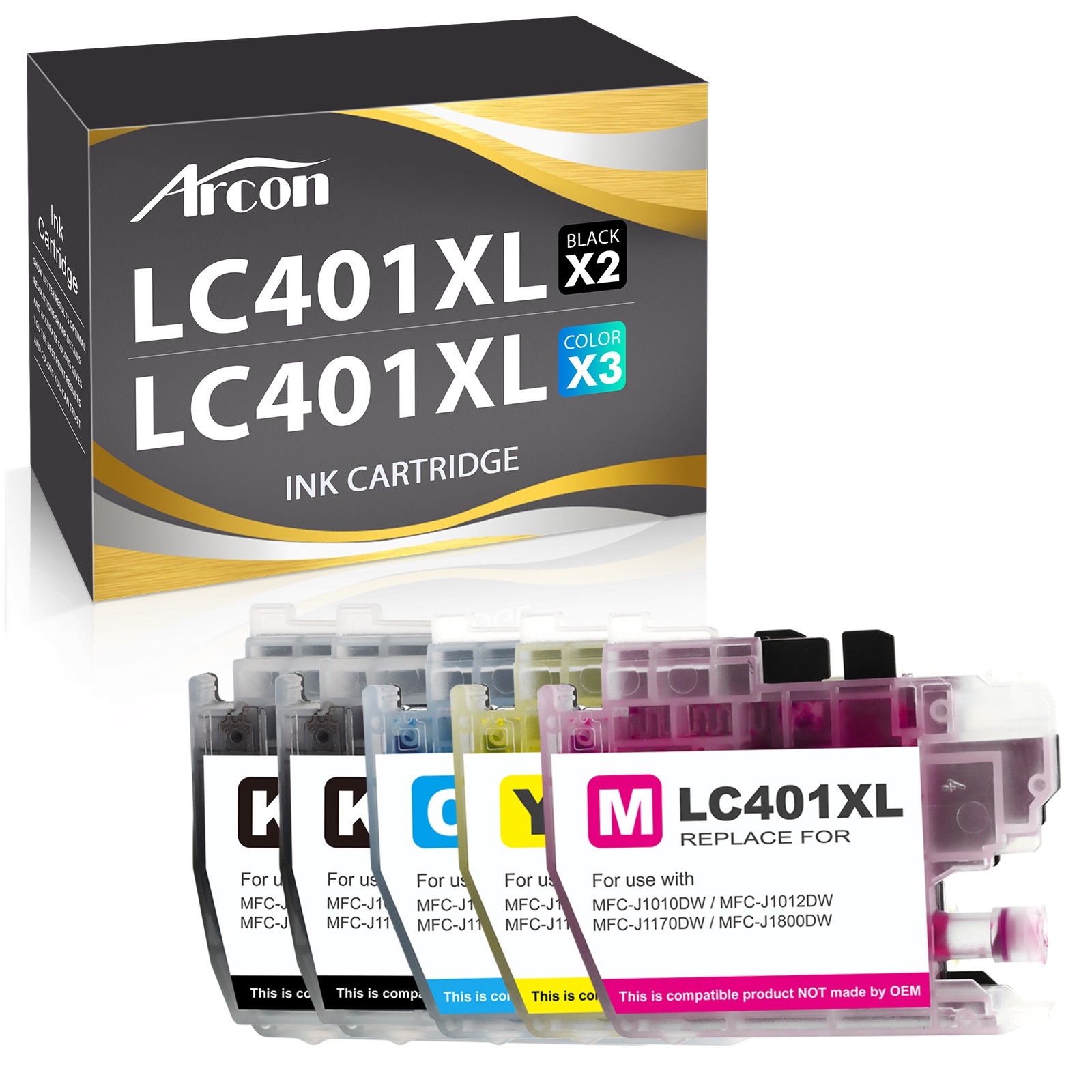 5P XL Premium Ink fits for LC401XL Brother MFC-J1010DW MFC-J1012DW MFC-J1170DW