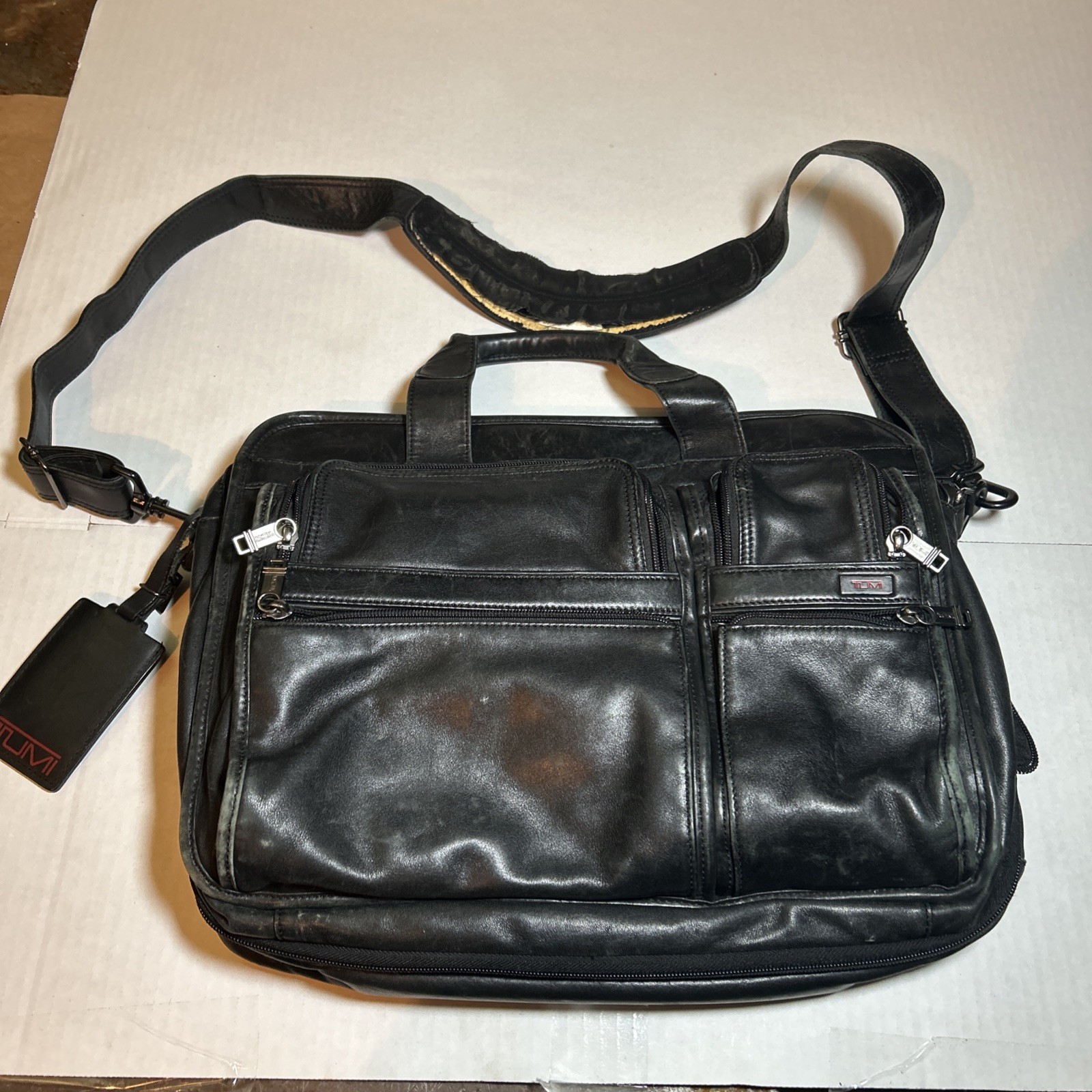 Tumi Alpha Black Napa Leather Expandable Briefcase Laptop bag
