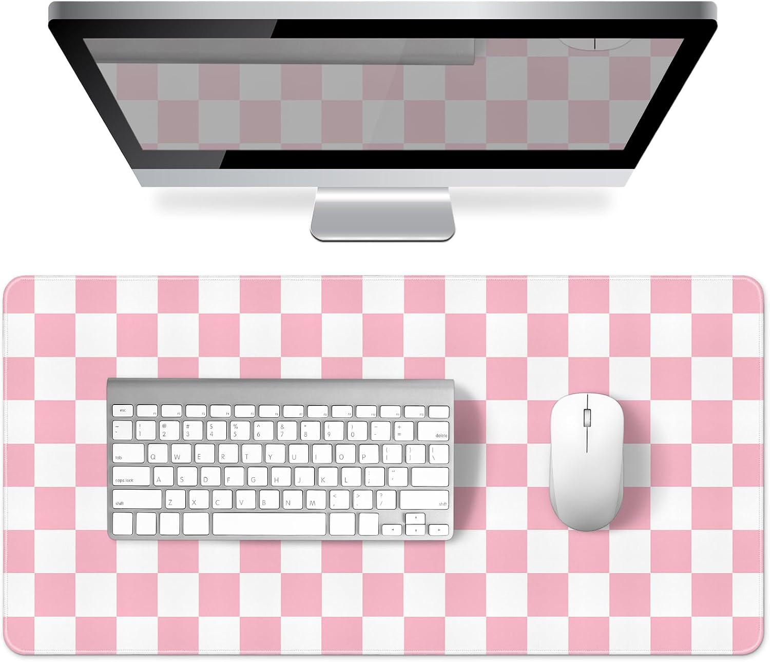 Pink Checkered Desk Mat Large Mouse Pad Cute Desk Pad Keyboard Computer Mat | Gi