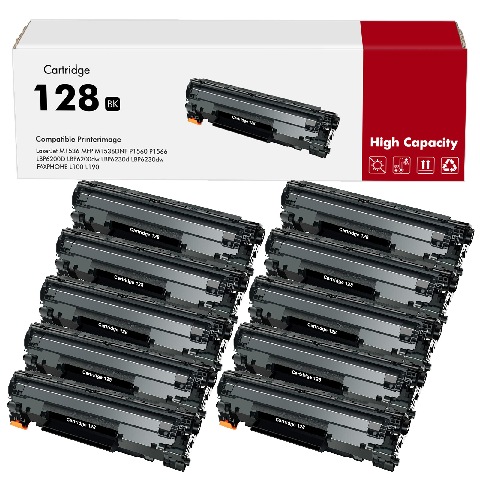 10PK Black Toner Cartridge For Canon 128 ImageClass D530 D550 MF4770n MF4880dw