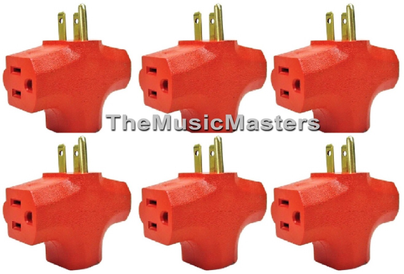 (6) Grounded 3-Way Electric Adapter 3 Outlet AC Wall Plug Triple Power Splitter 