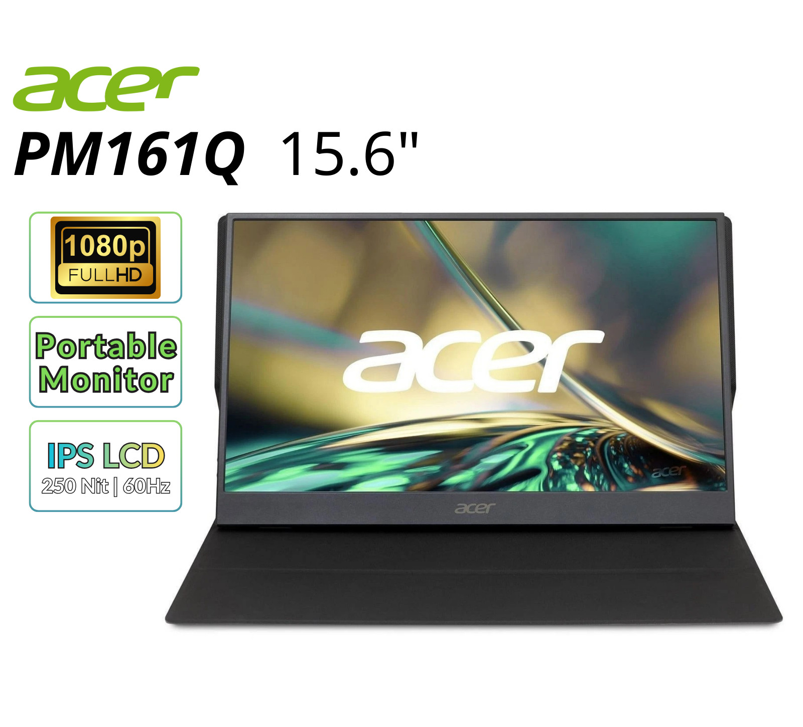 Acer 15.6" Portable Monitor FHD 1920x1080 60Hz Black PM161Q Refurbished
