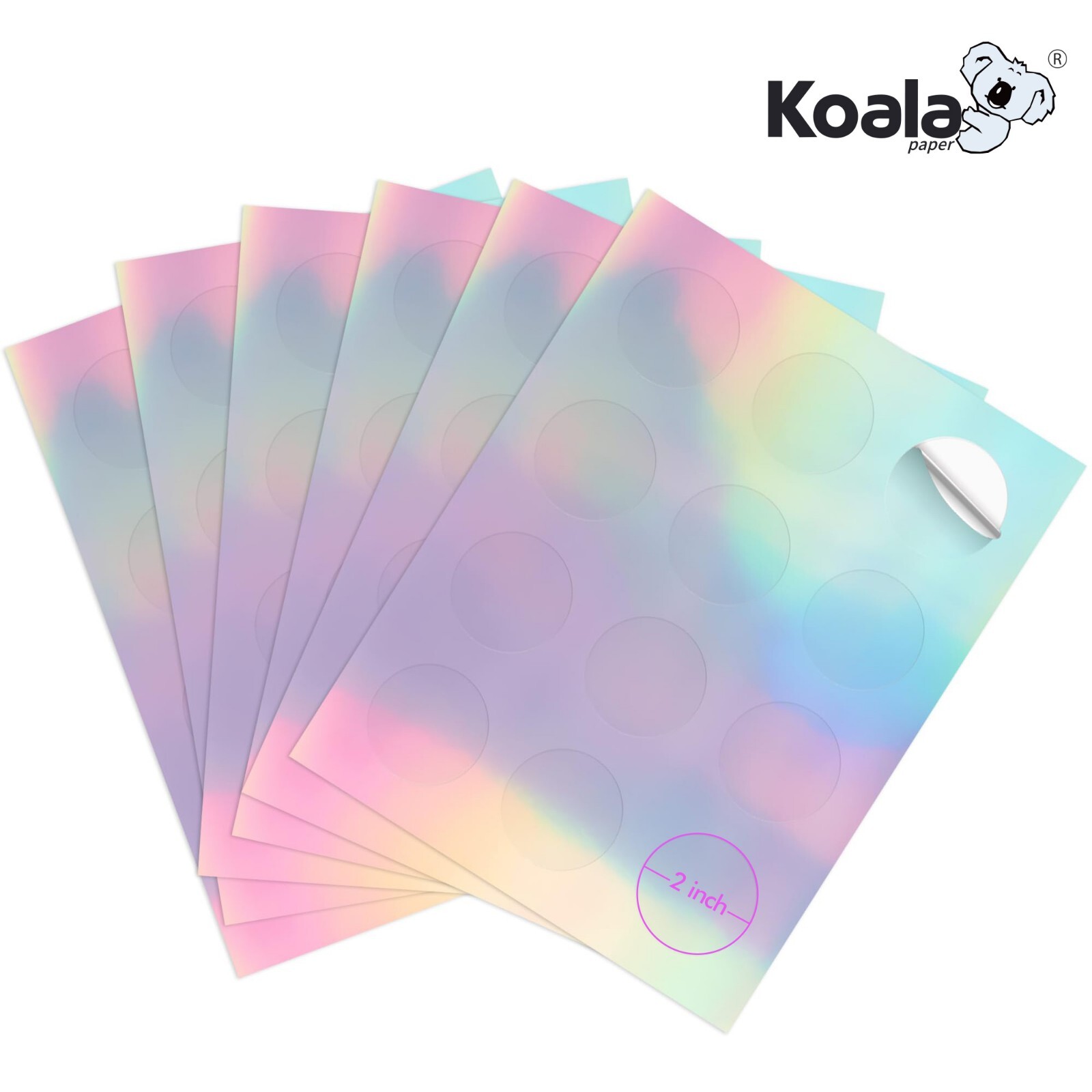 Lot Koala Round Labels 2 in, Circle Holographic Sticker Paper for Inkjet Laser