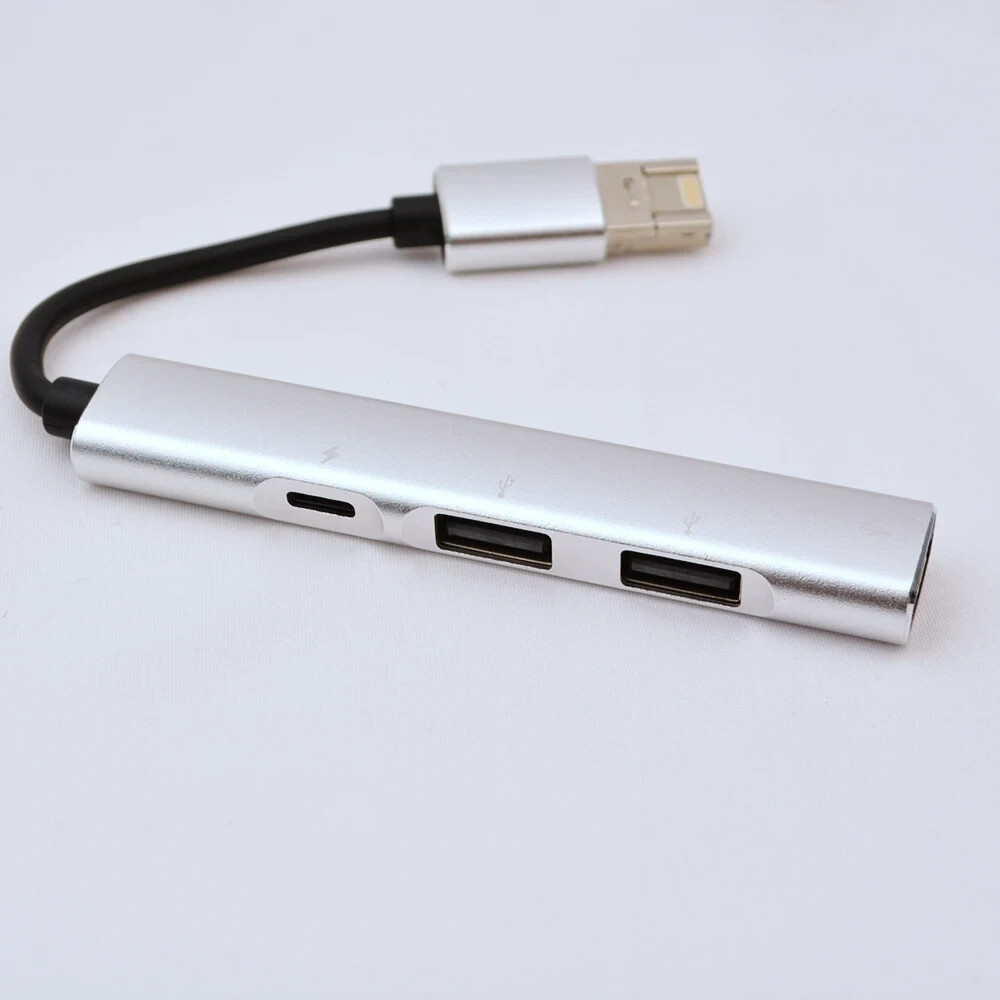 Multifunction 4 in 2 usb hub USB lighting to USB2.0*2+Type C+IOS type c hub adap