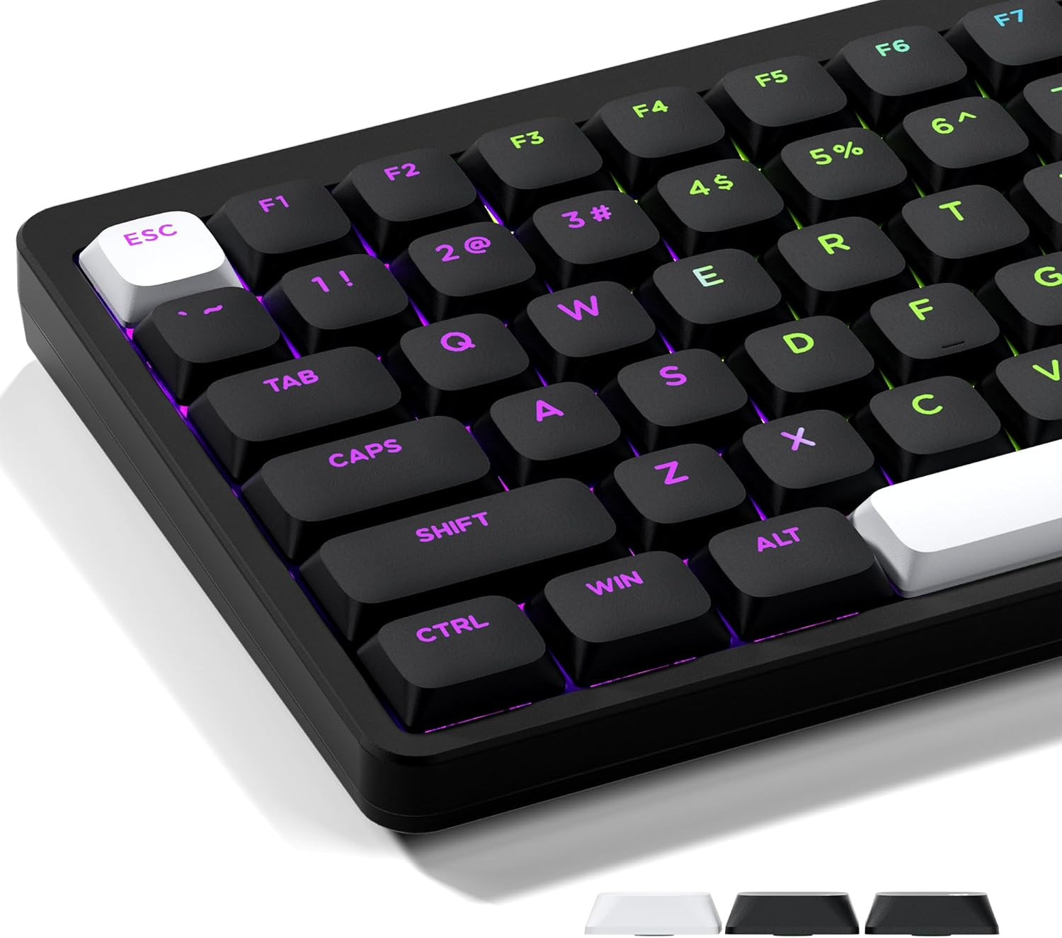 XVX Low Profile Black Keycaps, Shine through Keycap Sets, Double Shot PBT