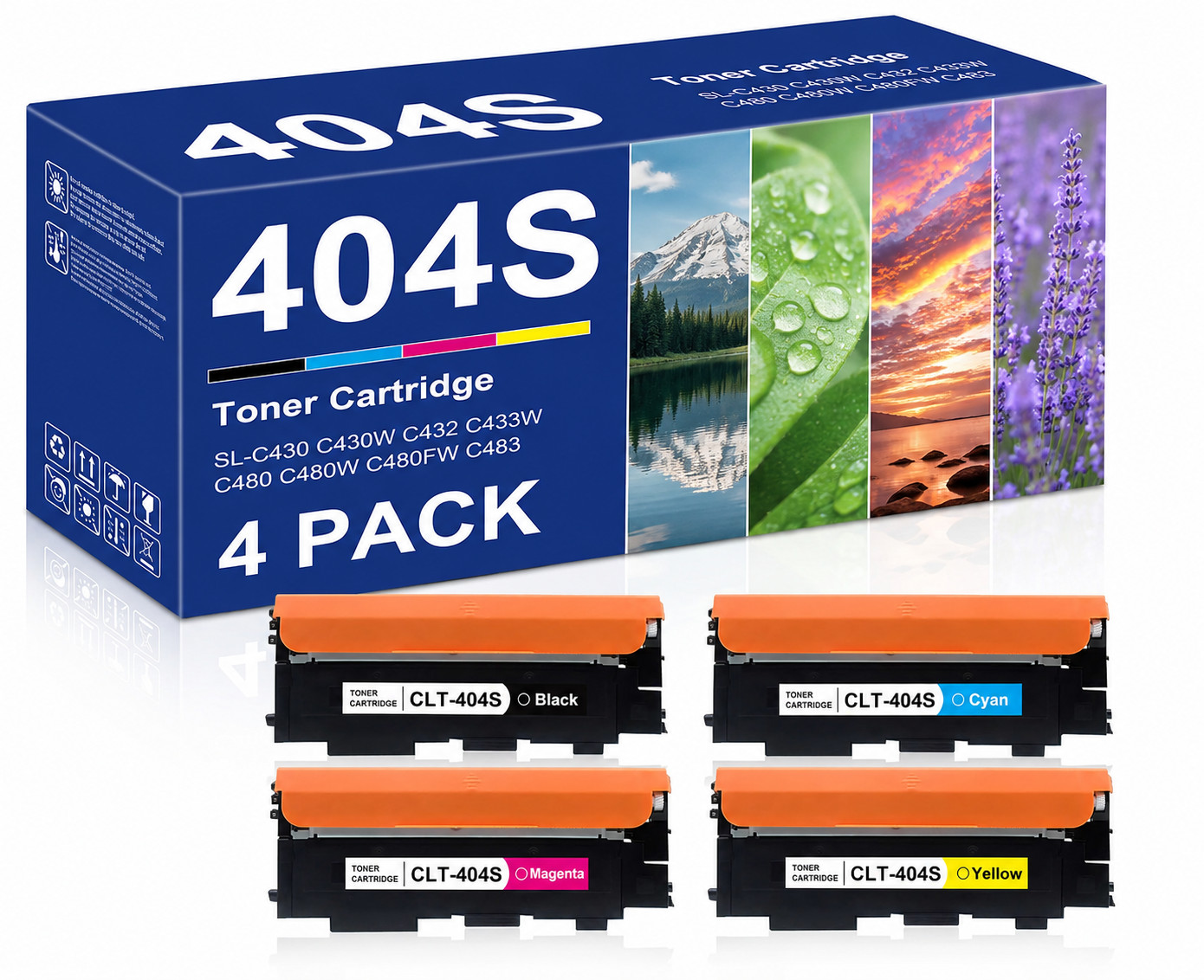 4PK CLT 404S Toner Cartridge CompatiblE For Samsung 404S Xpress C480FW C480W