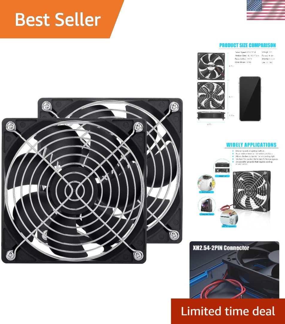 2-Pack 120mm High-Performance Cooling Fans – Airflow 58 CFM, Quiet Operation