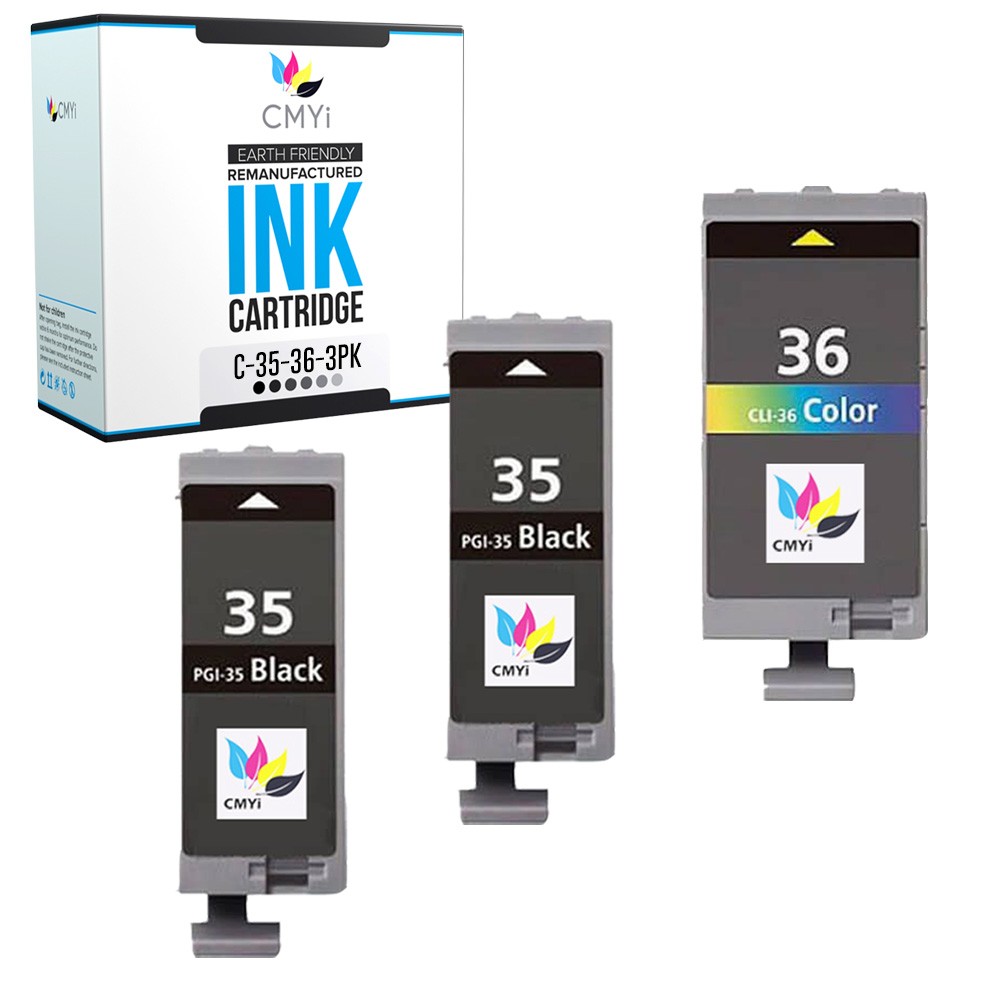 CMYi 3-Pack Replacement PGI-35 CLI-36 Ink Cartridges for Canon PIXMA iP100 TR150