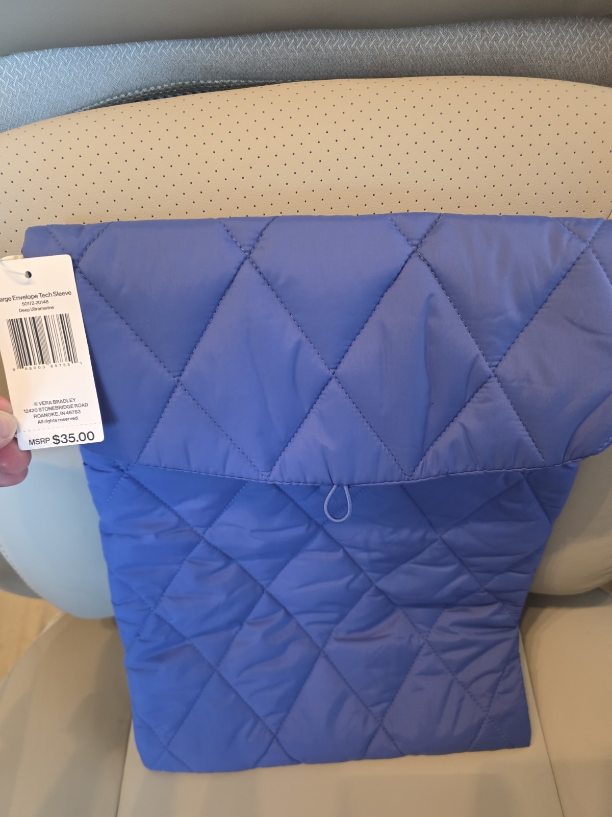 Vera Bradley Large Envelope Tech Laptop Sleeve Blue Quilted
