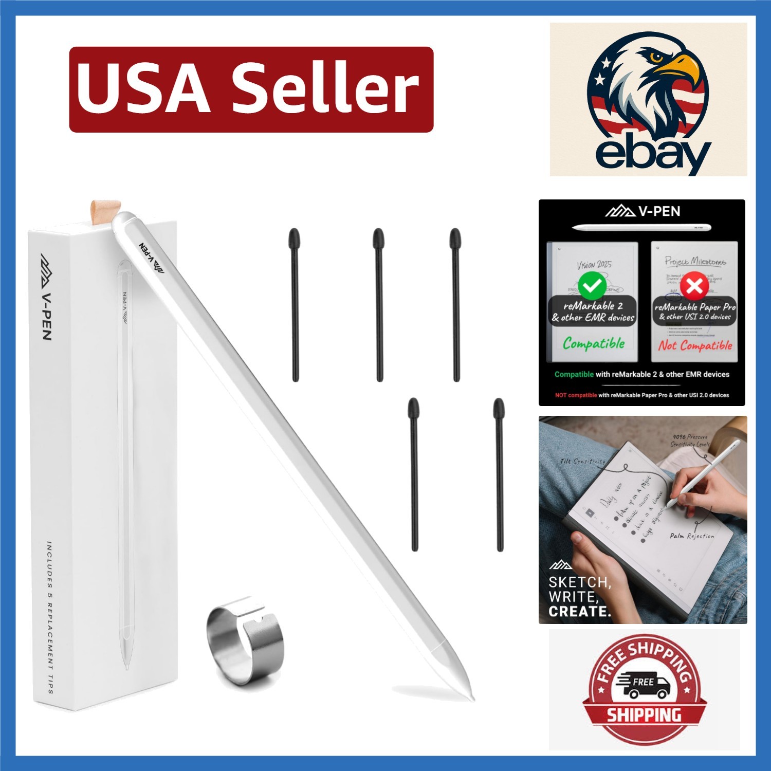 V-Pen Stylus with 4096 Pressure Sensitivity, Digital Eraser & Easy Compatibility