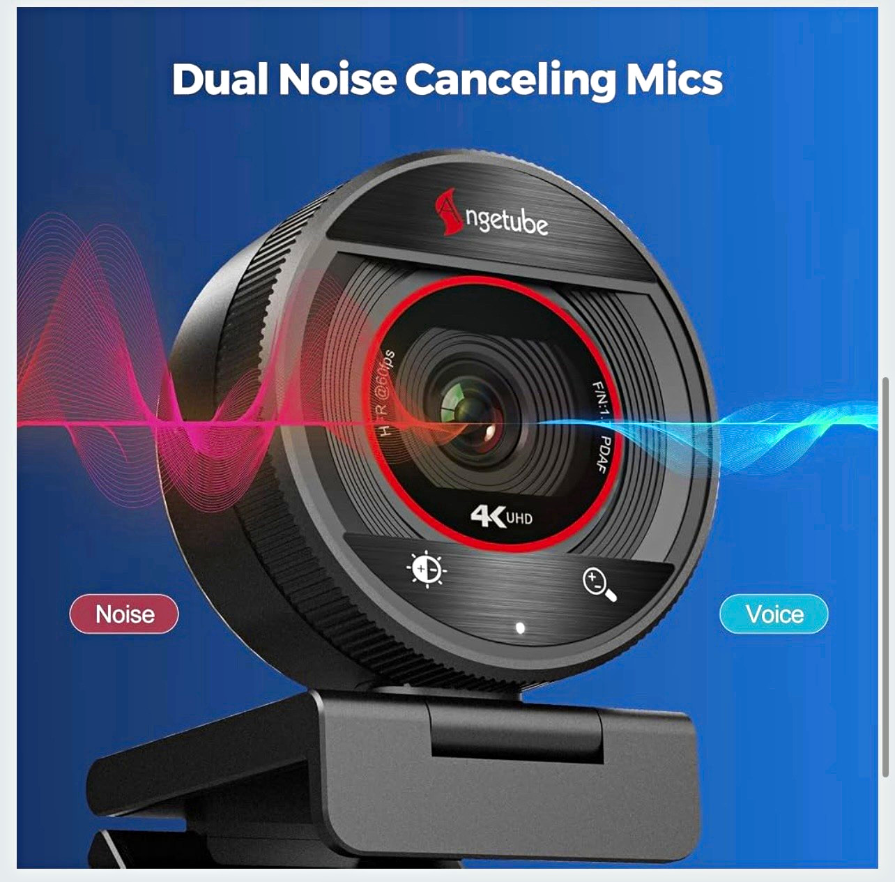 Angetube 4K Ultra HD Webcam 60fps USB 2.0 Autofocus Mic Privacy Cover