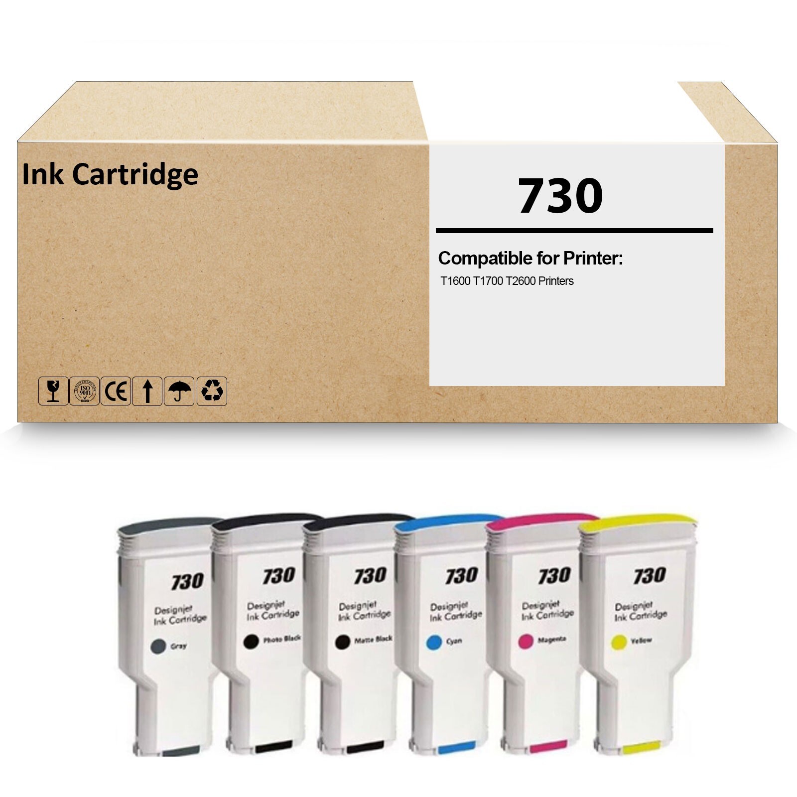 6 Pack 730 Photo Ink Cartridge for 730 Ink Cartridge Use for T1600 T1700