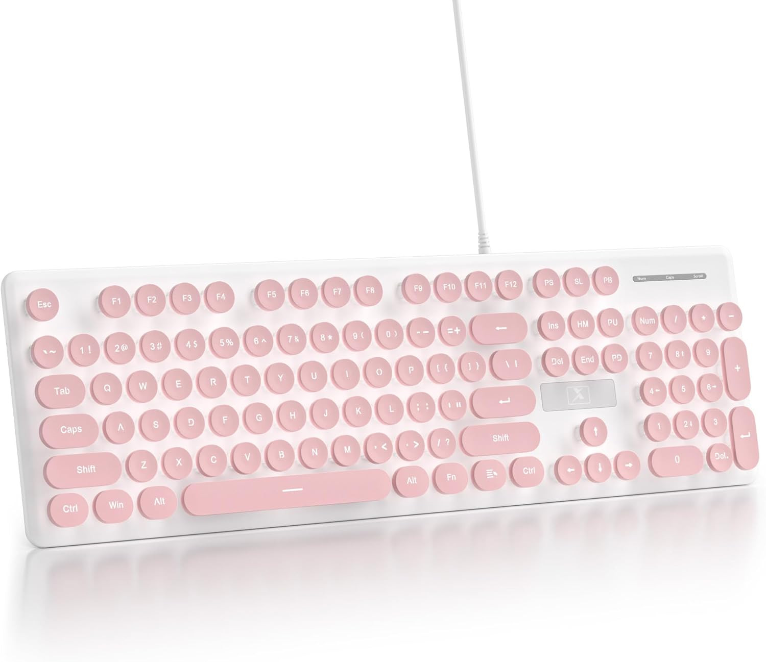 Pink Wired Membrane Keyboard Full Size 104 Keys White LED Backlit Round