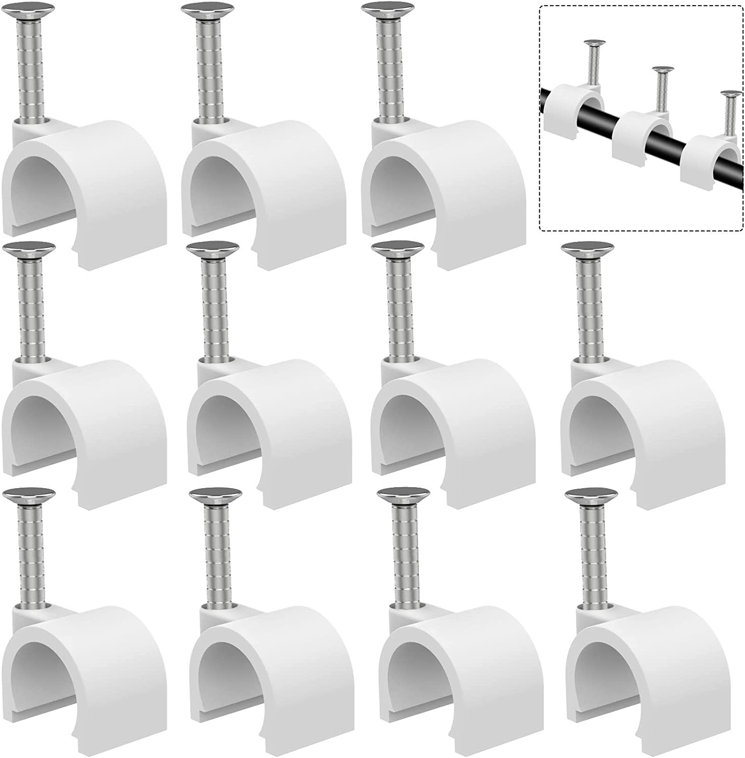 100 Clips De Cable Redondo Plato Ethernet Eléctrico TV Coaxial Soporte De Amarre
