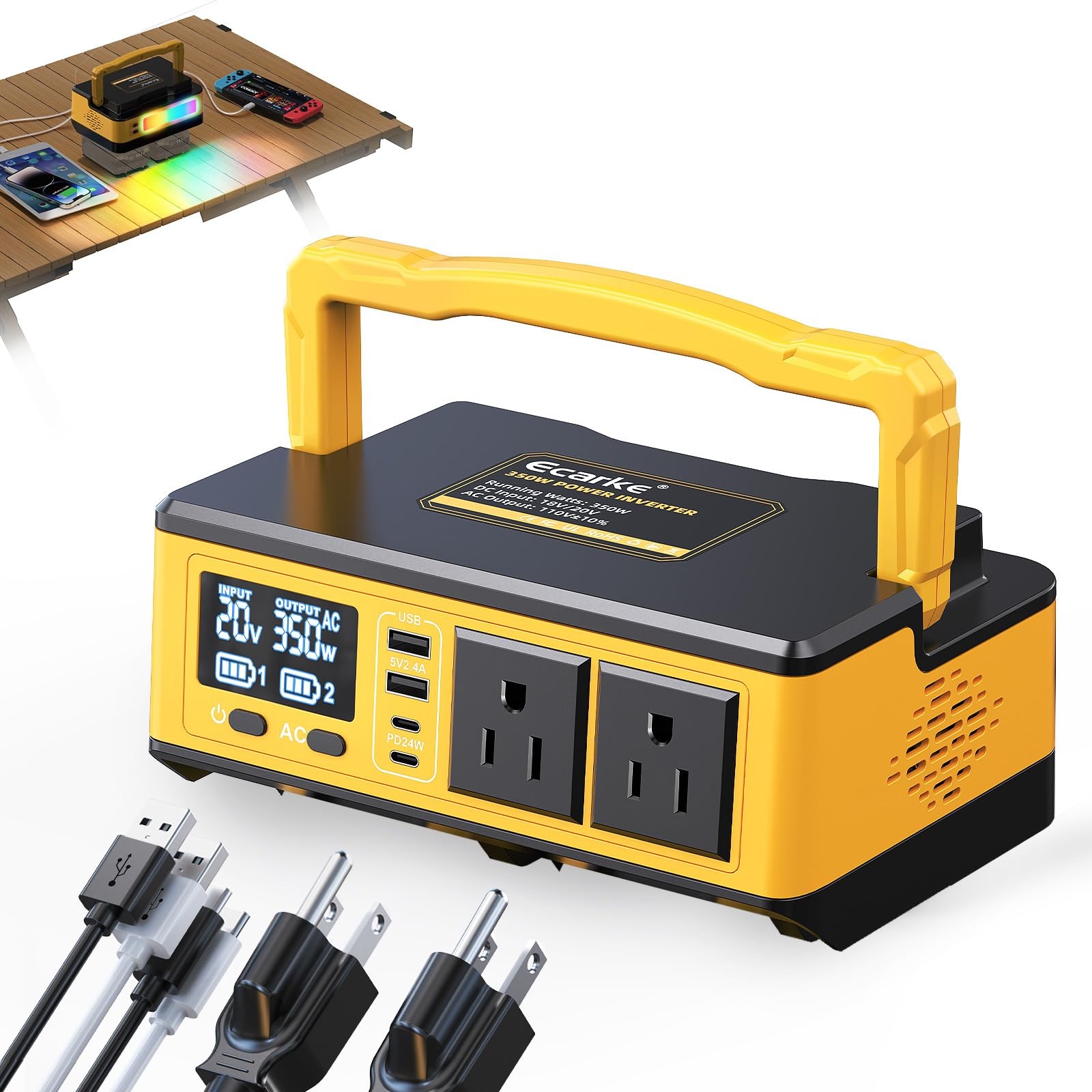 350W Power Inverter Compatible with DeWalt 20V Batteries: Ecarke Portable Power