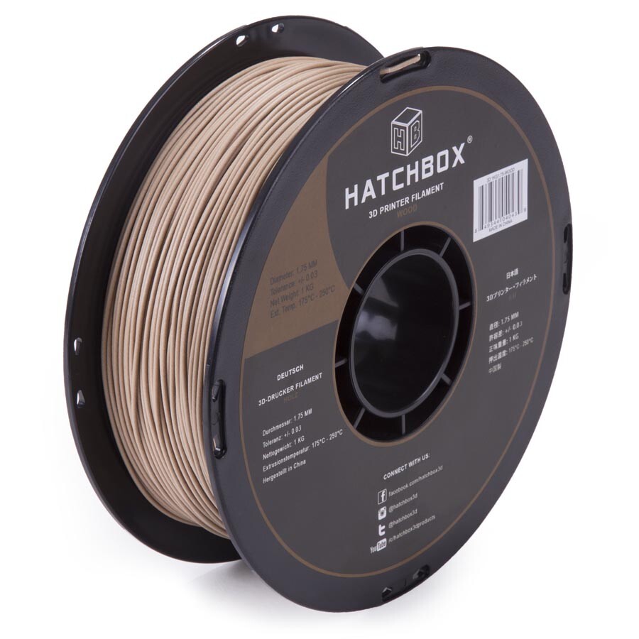 HATCHBOX 1.75mm Wood PLA 3D Printer Filament, 1 KG Spool