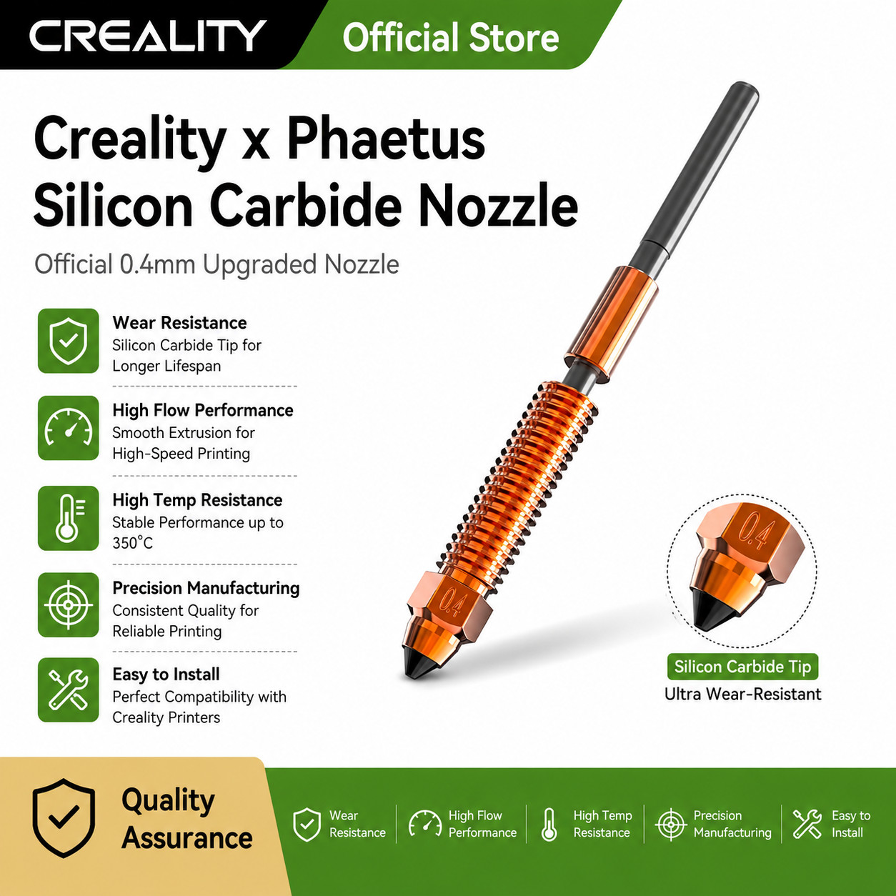  Creality x Phaetus Silicon Carbide Nozzle Official 0.4mm Upgraded Nozzle 
